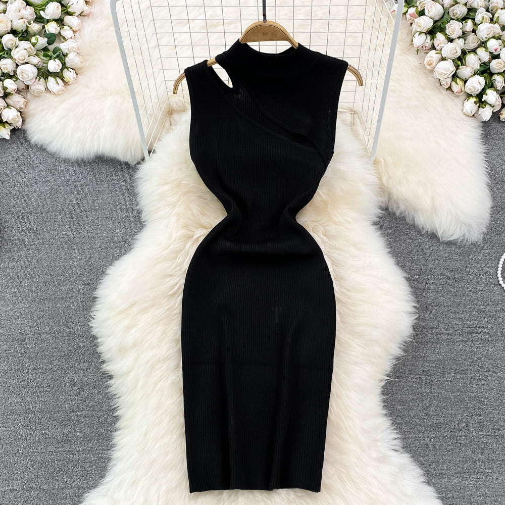 2023 Sexy Stand Collar Off Shoulder Slim Sleeveless Knitted Dress 284 - Elegant Bodycon Party Dress for Women, Perfect for Date Night, Club Wear and Summer Vacation Outfits