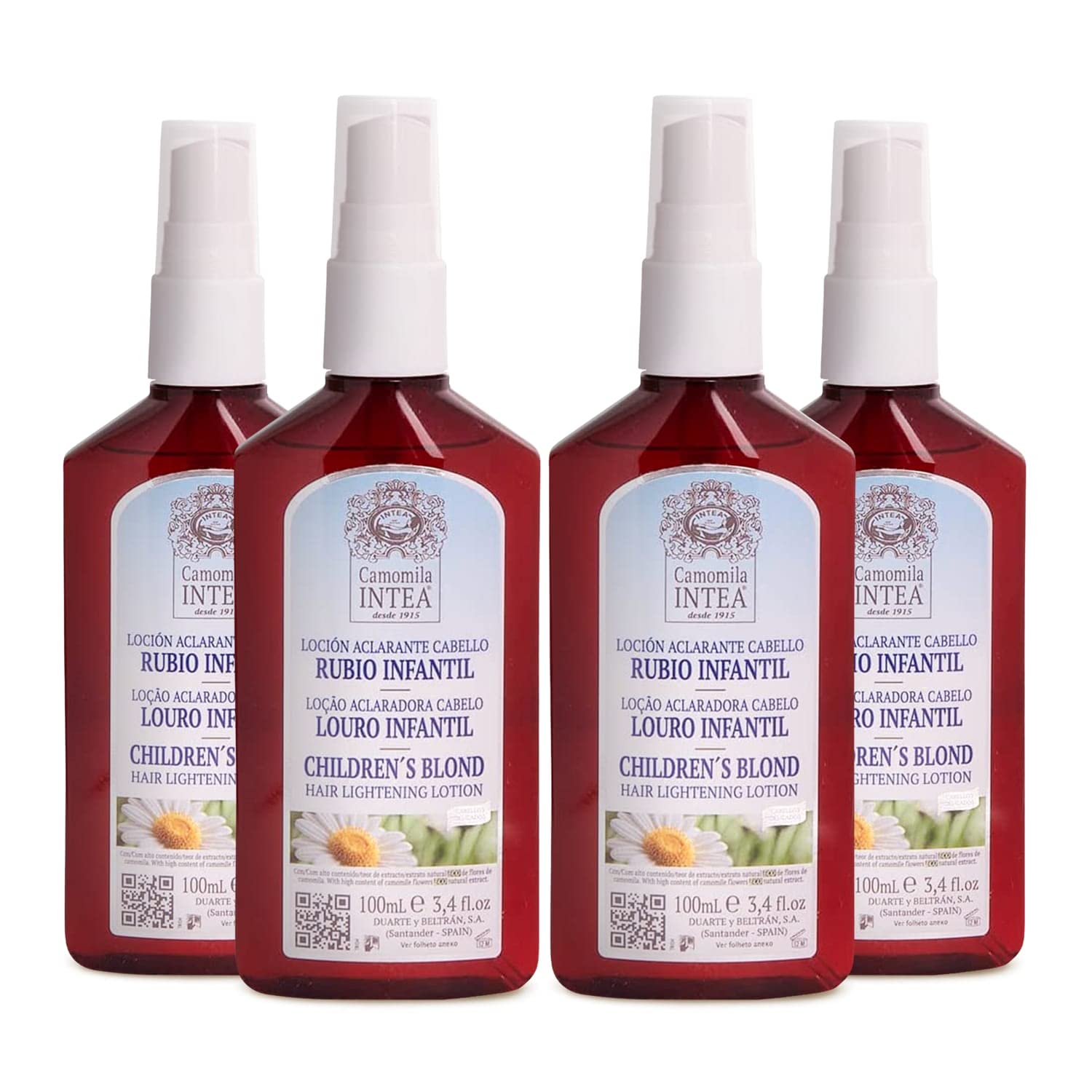 Intea Chamomile Hair Lightener Spray for Kids - Natural Hair Lightening with Chamomile Extract, 3.4 Oz (4 Pack) - Child-Safe, Bleach-Free Formula for All Hair Types - Perfect for Gentle Sun-Kissed Highlights at Home or Beach