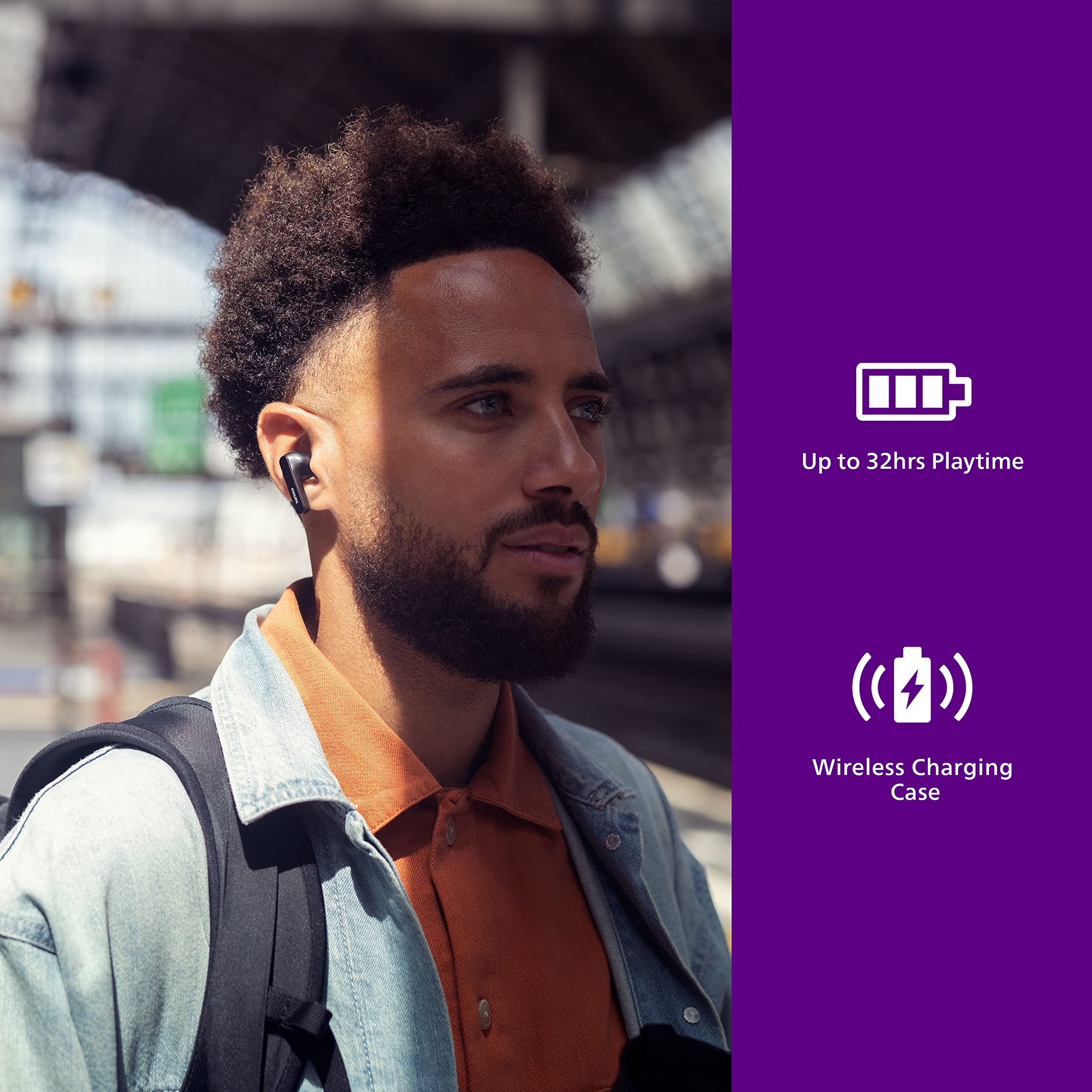 PHILIPS T5506 True Wireless Earbuds with Active Noise Cancelling (ANC) Pro, 32Hrs Playtime & Wireless Charging Case - Black | Perfect for Travel, Workouts & Commuting
