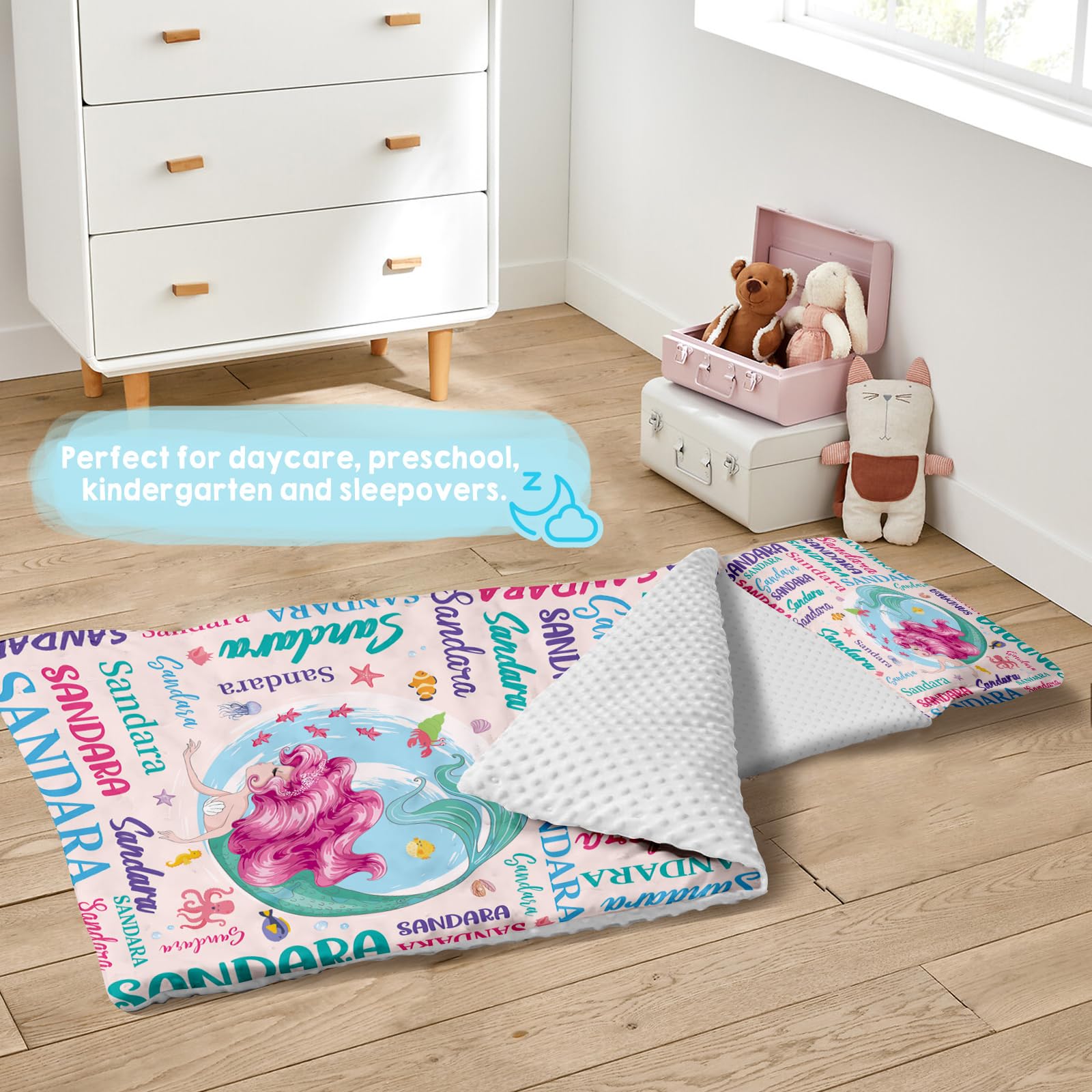 Personalized Nap Mat for Toddlers - Custom Name Daycare Sleeping Mat with Pillow & Blanket Set for Preschool Boys & Girls | Perfect for Daycare, Kindergarten & Travel