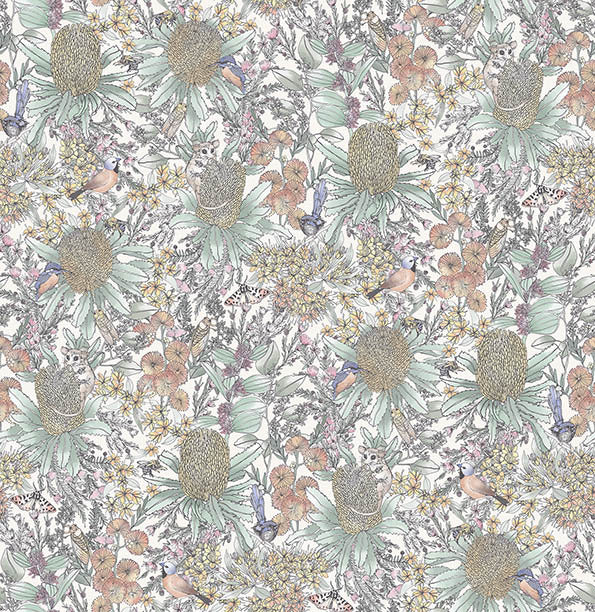 Banksia and Myrtle Peel and Stick Wallpaper - Self-Adhesive Removable Wallpaper for Bedroom, Living Room, Nursery - Easy to Install Botanical Floral Wall Decor