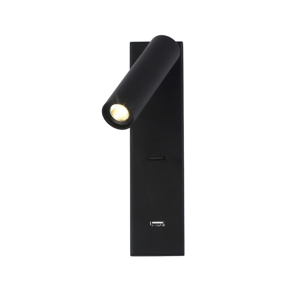 Jia Meijia Modern Wall Sconce with USB Charging Port & Switch - Adjustable Reading Light for Bedroom, Living Room, Vanity - Art Deco Wall Lamp for Headboard, Bedside, Indoor Decor (Black) - Perfect for Night Reading & Phone Charging