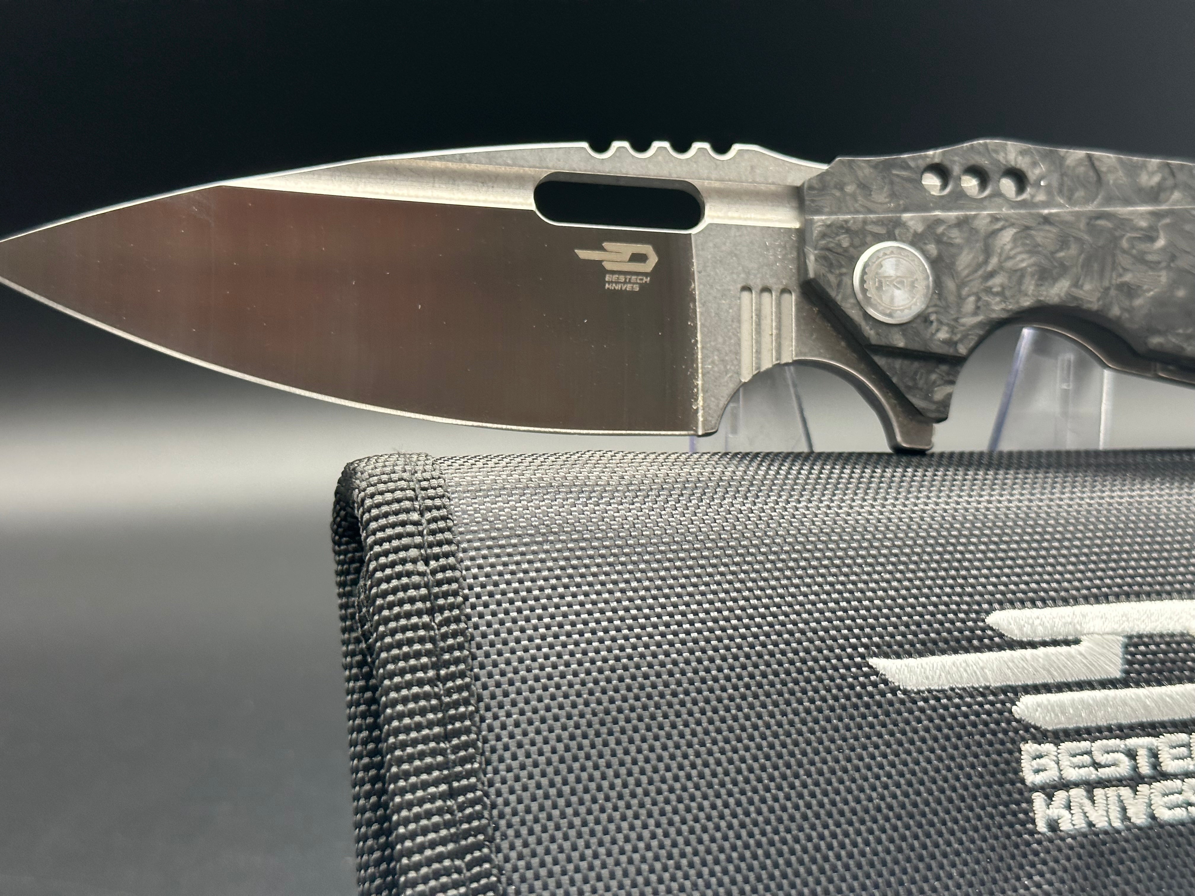 BESTECH SHODAN Folding Pocket Knife - Carbon Fiber & Titanium Handle, S35VN Satin Blade (BT1910C) - EDC, Outdoor Camping, Hunting & Survival Gear