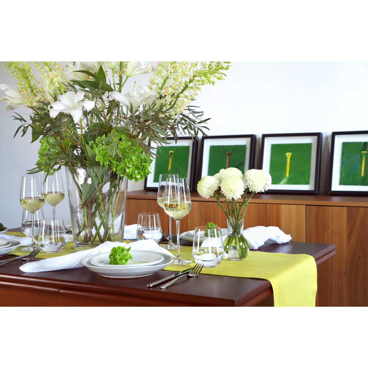 Luxury Citron Yellow Italian Linen Table Runner 14x108 Inches - Handmade in USA - Perfect for Wedding, Dining Room & Farmhouse Decor