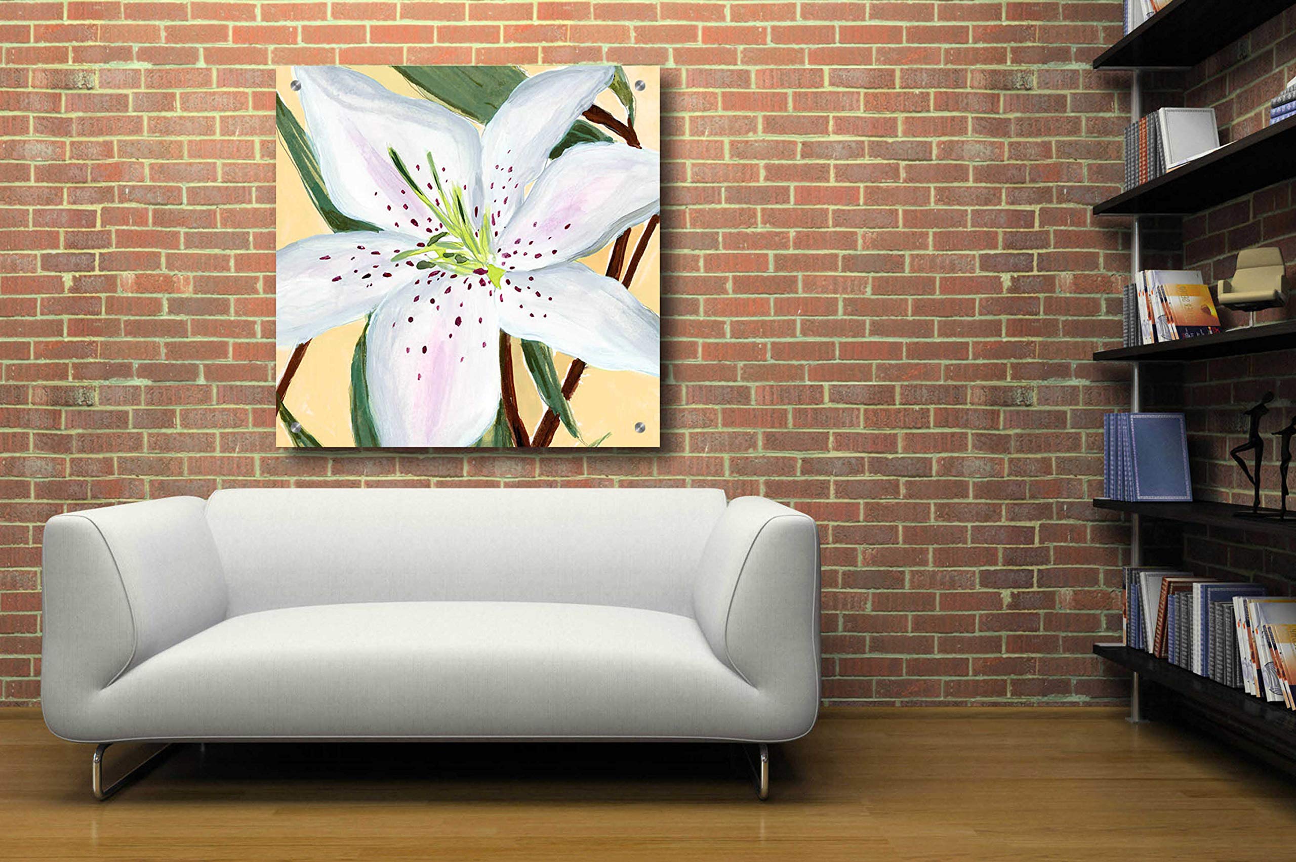 Annie Warren 'White Lily II' Acrylic Glass Wall Art - 36x36 Inches Modern Floral Painting for Living Room, Bedroom & Office Decor