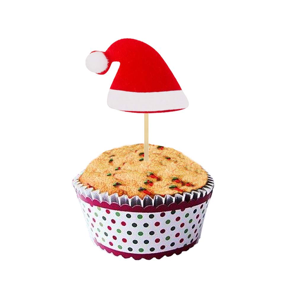 12-Pack Christmas Hat Cake Toppers - Festive Cupcake Decorations for Holiday Parties, Xmas Desserts & Table Decor - Perfect for Christmas, New Year & Winter Celebrations