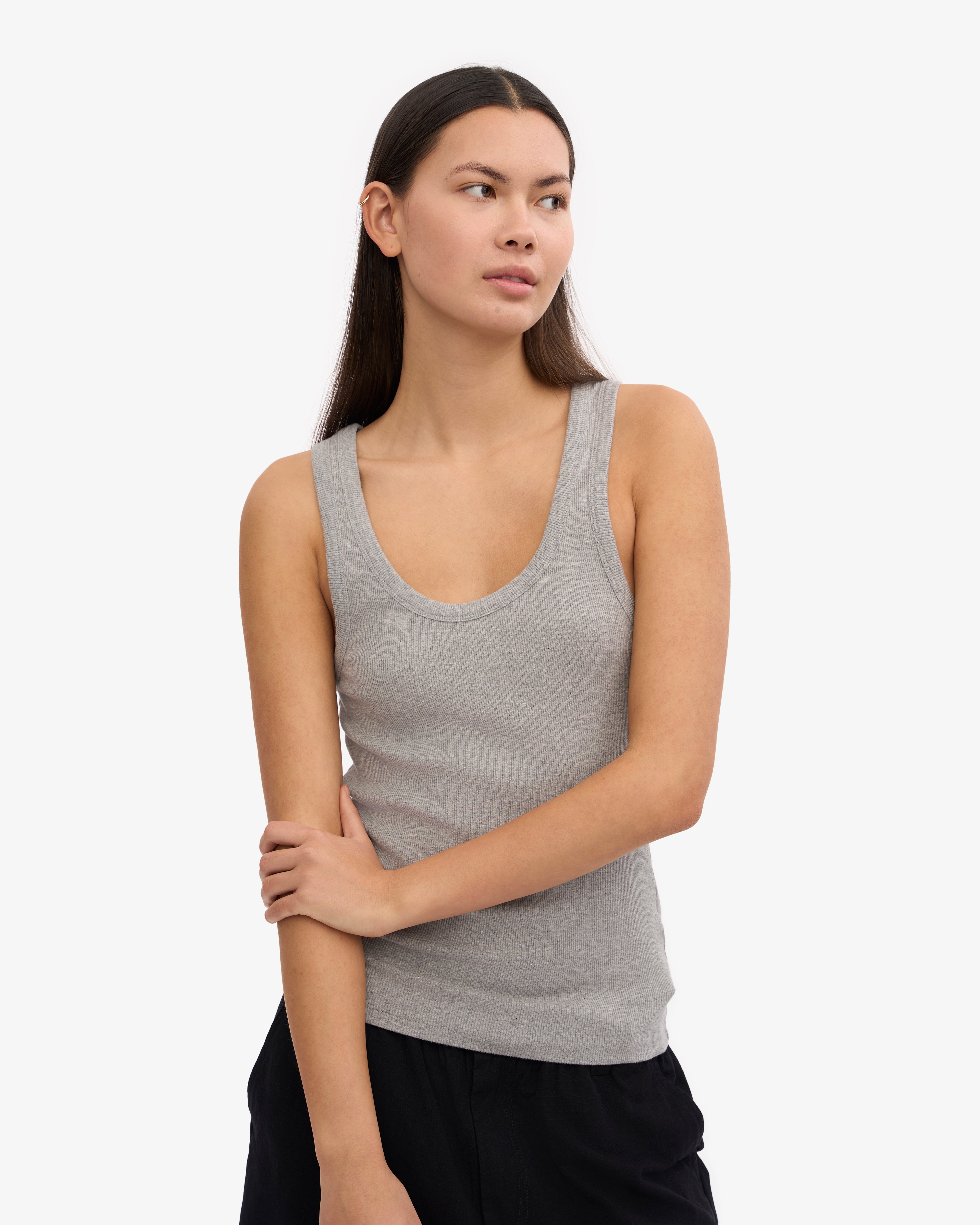 Organic Cotton Ribbed Tank Top for Women - Heather Grey - Perfect for Yoga, Gym & Casual Wear