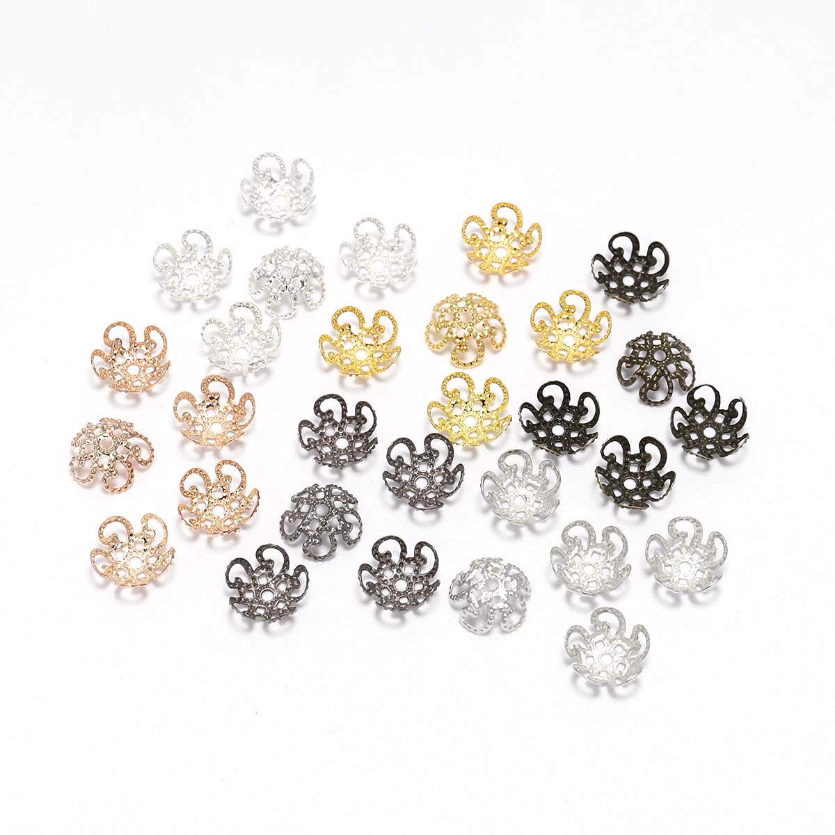 100 Pcs 8mm Shiny Vintage Filigree Gun Black Flower Bead End Caps - Metal Jewelry Findings for DIY Bracelets, Earrings, Necklaces - Perfect for Handmade Boho, Gothic & Vintage Style Jewelry Making (8mm x 100pcs)
