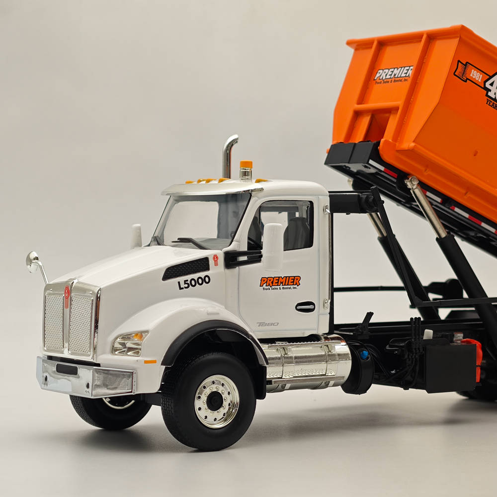 1/34 Scale Kenworth T880 Diecast Truck with Tub Style Roll-Off Container - Collectible Model for Display, Gifts, and Truck Enthusiasts