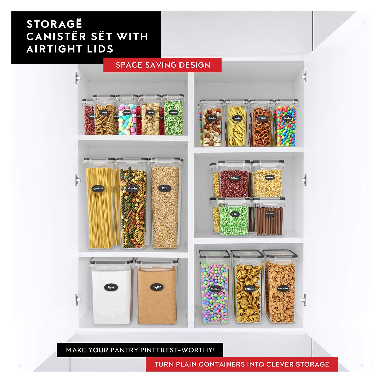 DWËLLZA KITCHEN 2-Piece Extra Large Airtight Food Storage Containers (175 oz) - Flour & Sugar Canisters with Marker & Labels for Pantry Organization | Bulk Kitchen Storage for Baking, Meal Prep & Home Organization