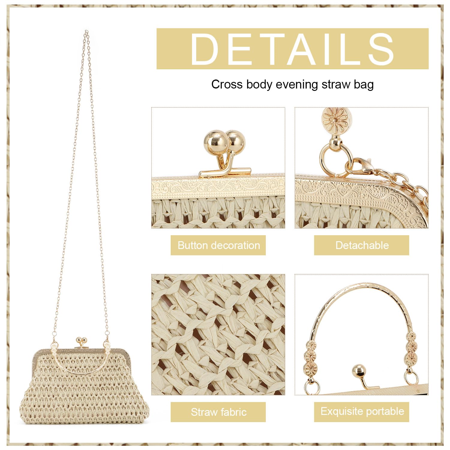 KUANG! Women's Woven Straw Clutch Handbag - Elegant Evening Purse & Summer Beach Shoulder Bag | Perfect for Weddings, Parties, Vacations & Boho Fashion