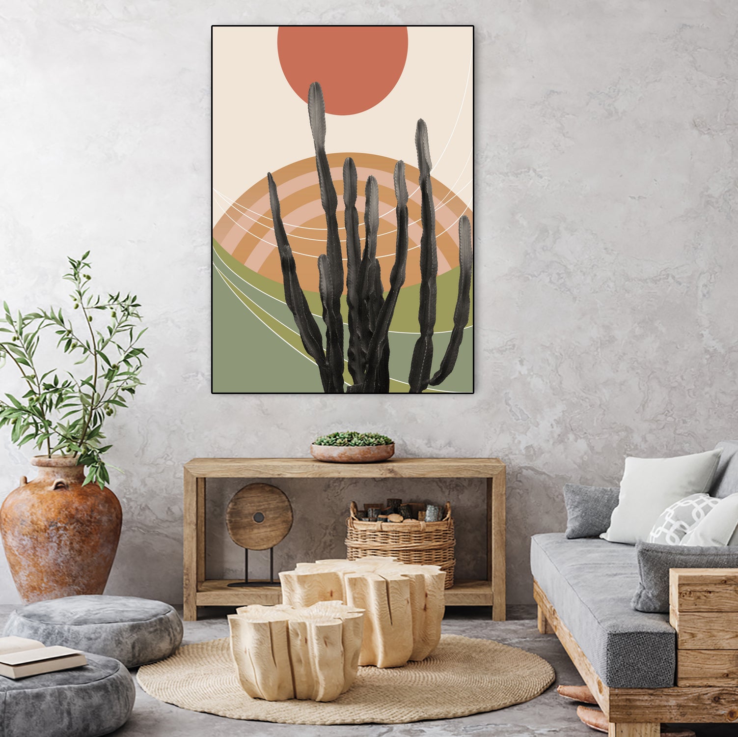 Desert Cactus Wall Art Print - Tropical Home Decor for Living Room, Bedroom & Office | Modern Botanical Poster