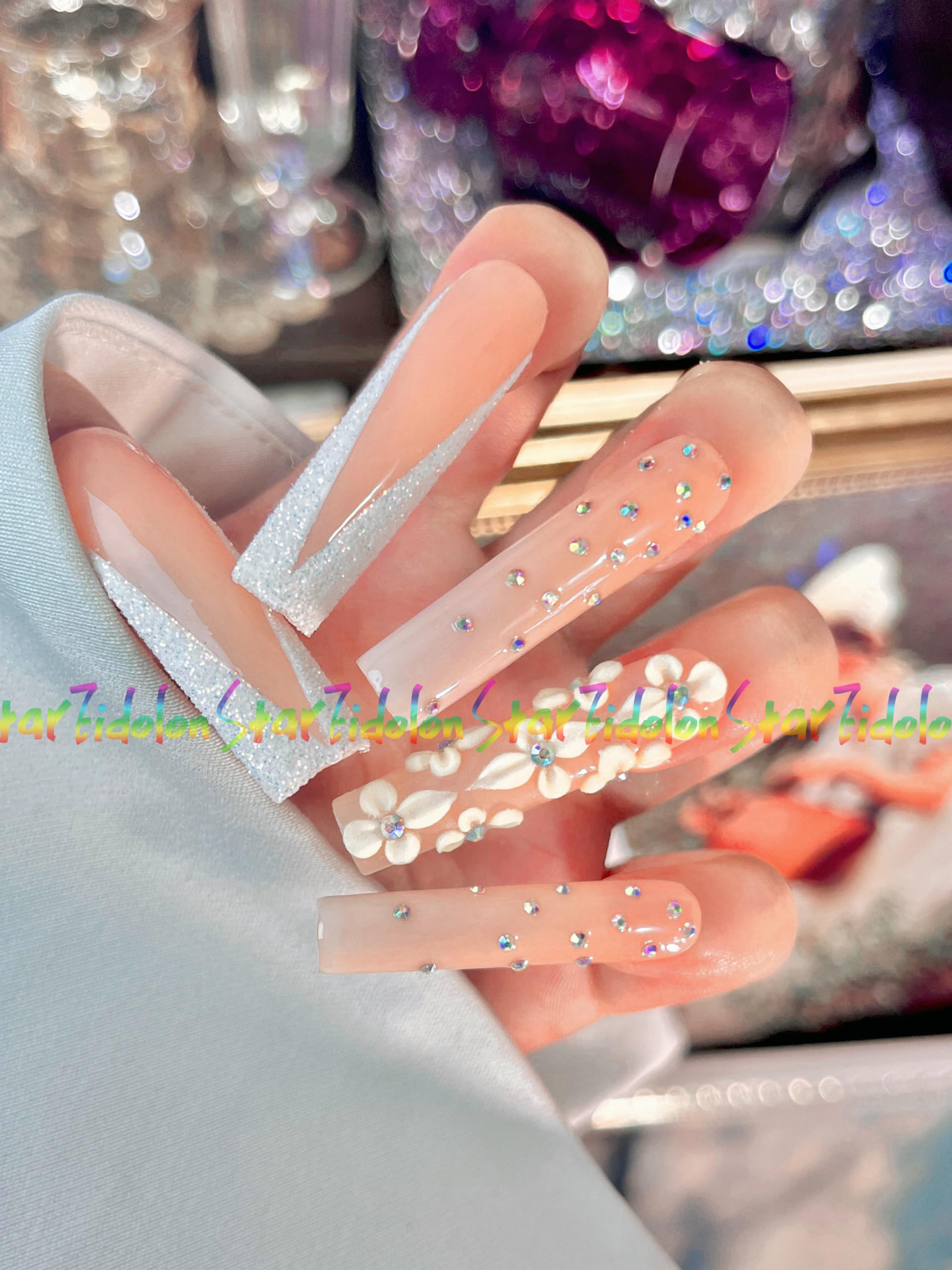 Hand-Painted White Square Press on Nails - Short French Tips & Coffin Fake Nails Kit with Glue | Medium Length Handmade Artificial Nails for Women | Custom Long Coffin Stiletto Style 12 | Perfect for Parties, Weddings & Everyday Wear