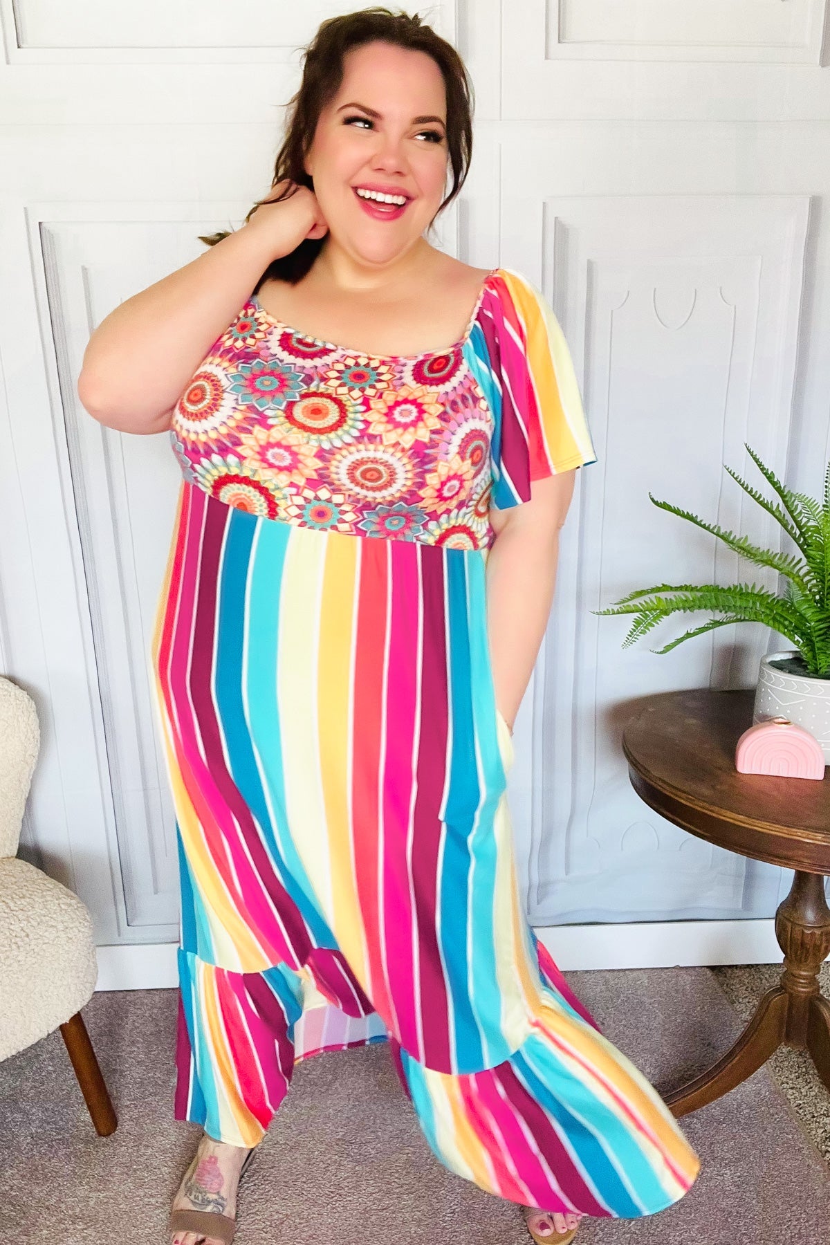 Stylish Fuchsia & Teal Striped Crochet Print Women's Top | Boho Chic Blouse for Summer | Perfect for Beach Vacations & Music Festivals