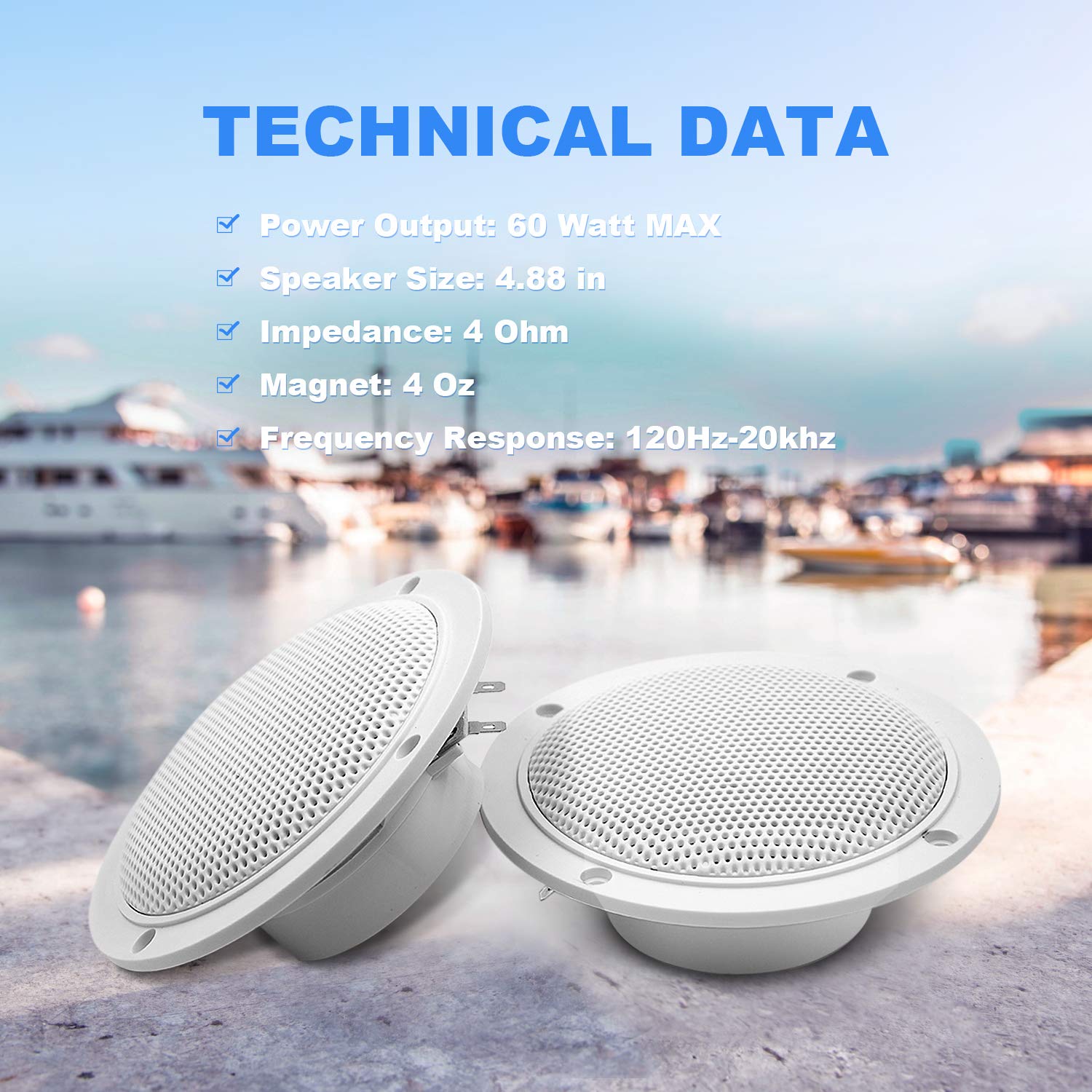 Marine Stereo Audio System - Waterproof MP3 USB AM FM AUX Bluetooth Receiver with 4 Inch White Marine Speakers, Perfect for Boats, Yachts, and Outdoor Water Activities