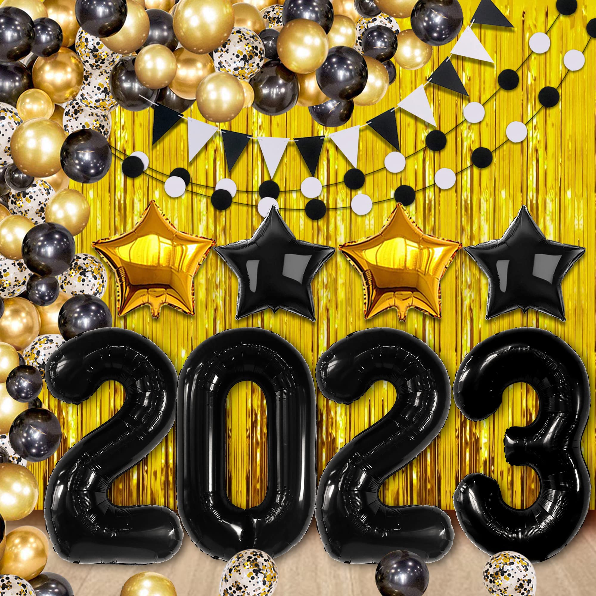 KatchOn 2023 Graduation Balloon Arch Kit - 90-Piece Black & Gold Graduation Decorations Set for Class of 2023 | Includes Backdrop & Party Supplies | Perfect for Graduation Ceremonies, Photo Booths & Grad Parties