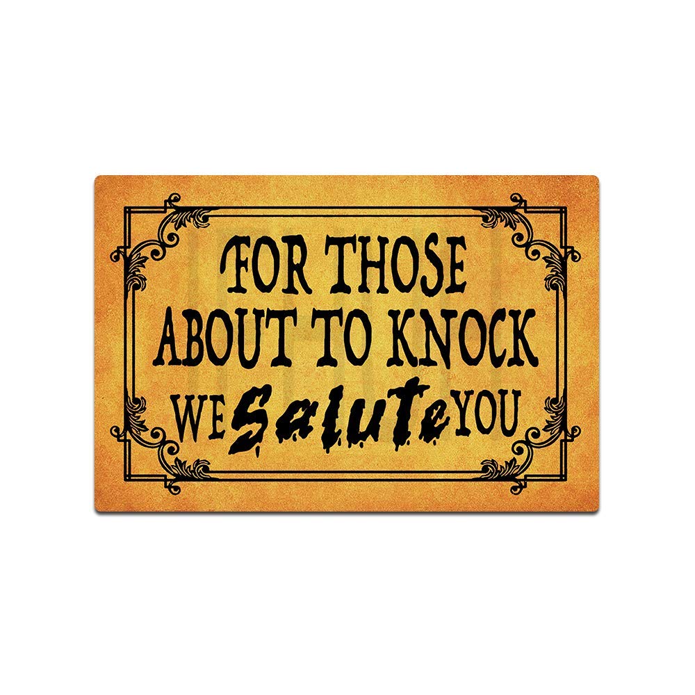 Funny Welcome Doormat - 'For Those About to Knock' Humorous Entryway Rug - 23.6x15.7 Inch Non-Slip Floor Mat for Indoor/Outdoor Use - Perfect for Front Door, Porch, or Apartment Entrance