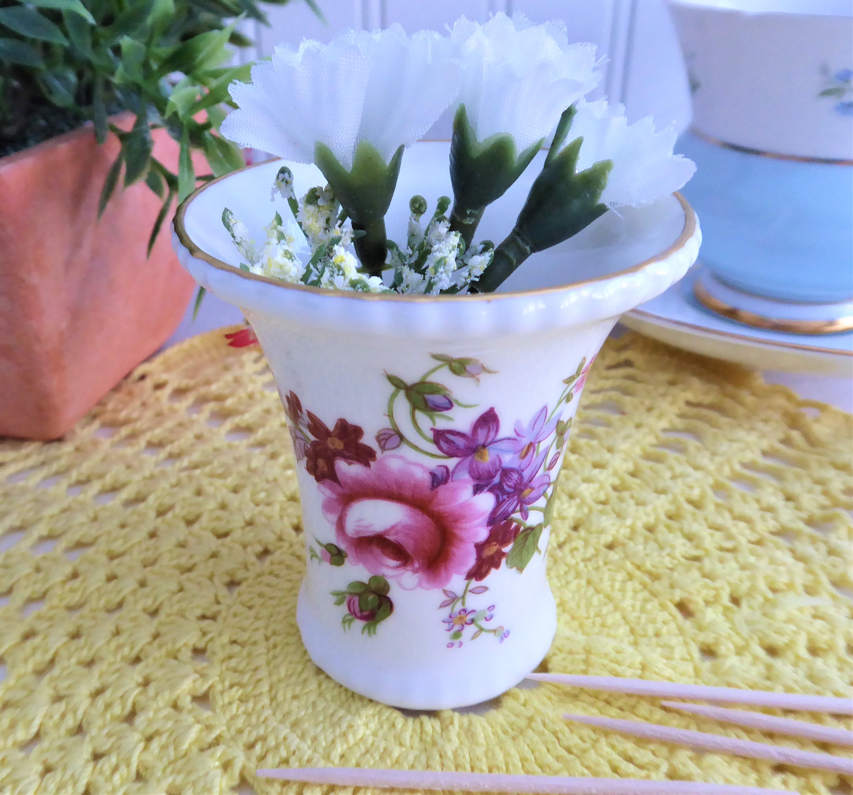 Royal Crown Derby English Bone China Toothpick Holder - Derby Posies Pink Roses Design, Elegant Small Vase for Home Decor | Perfect for Dining Table, Kitchen Countertop, and Gift Giving