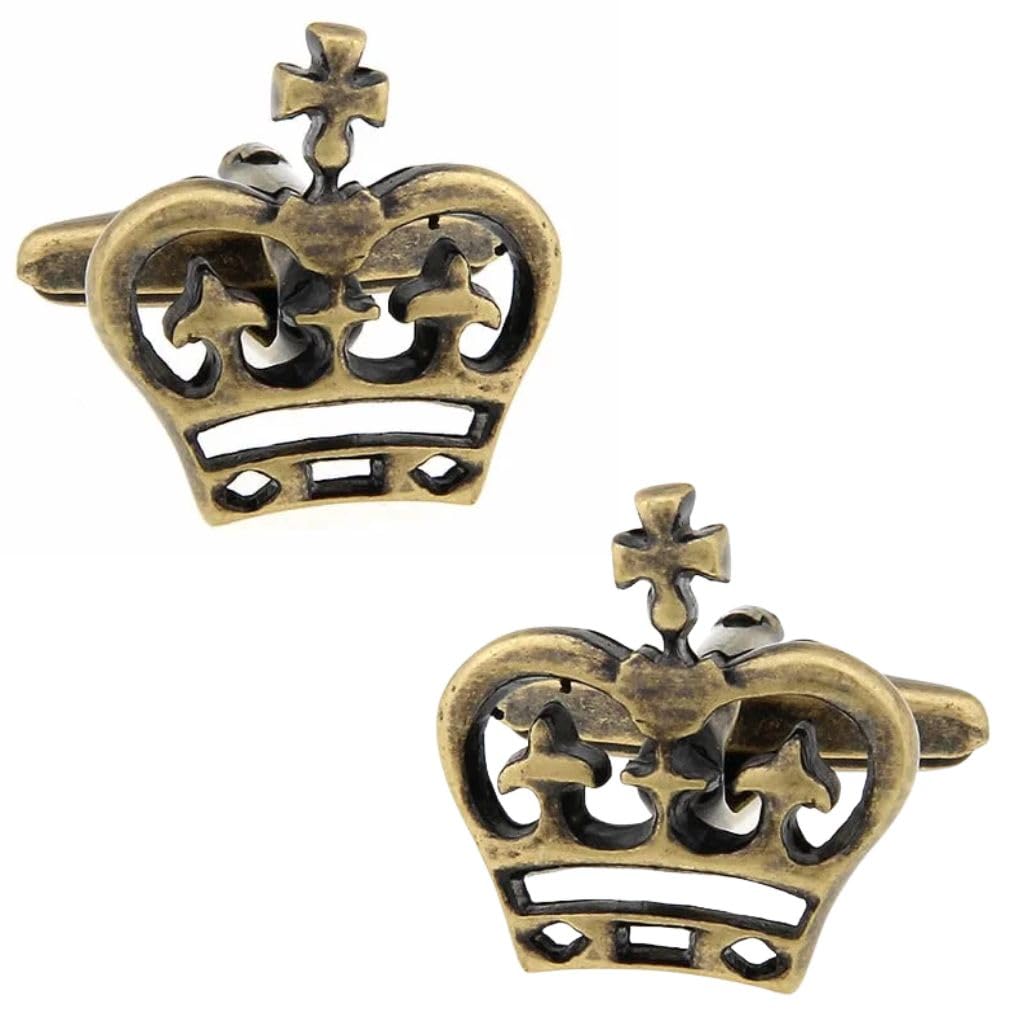 Vintage Gold Crown Cufflinks for Men - Elegant Royal Style Dress Shirt Accessories for Weddings, Formal Events & Gifts