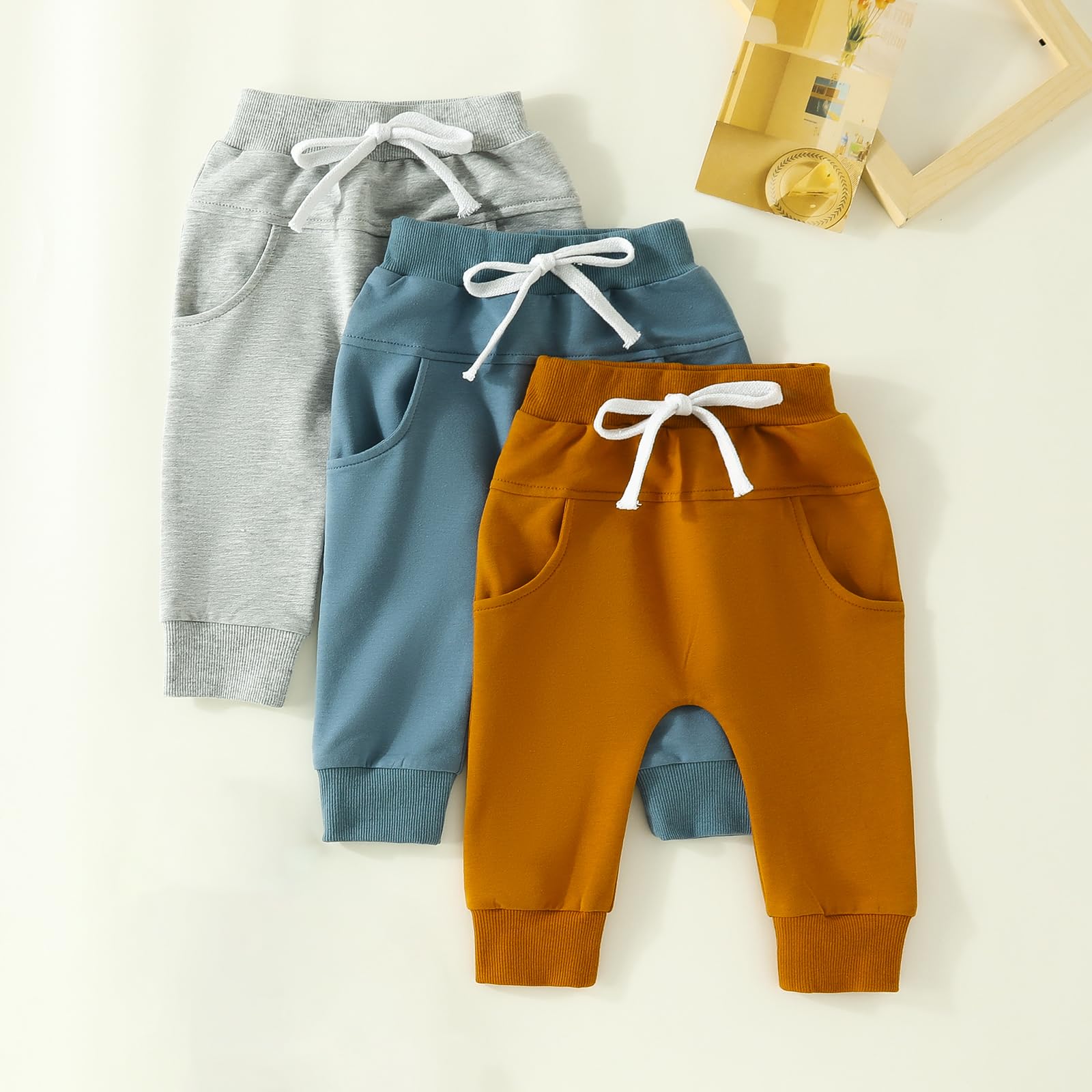 3 Pack Baby Boys' Active Jogger Pants - Soft Cotton Sweatpants for Toddlers | Comfortable Casual Athletic Bottoms for Playtime, Daycare & Outdoor Activities