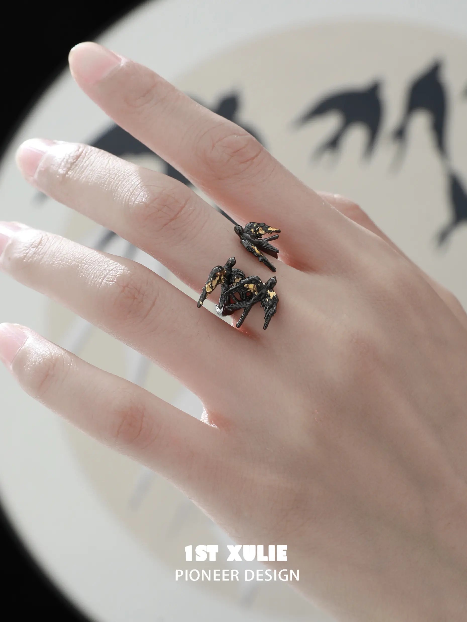 Swallow's Return 925 Sterling Silver Open End Gold Foil Ring - Elegant Adjustable Jewelry for Women, Perfect for Weddings, Anniversaries & Everyday Wear