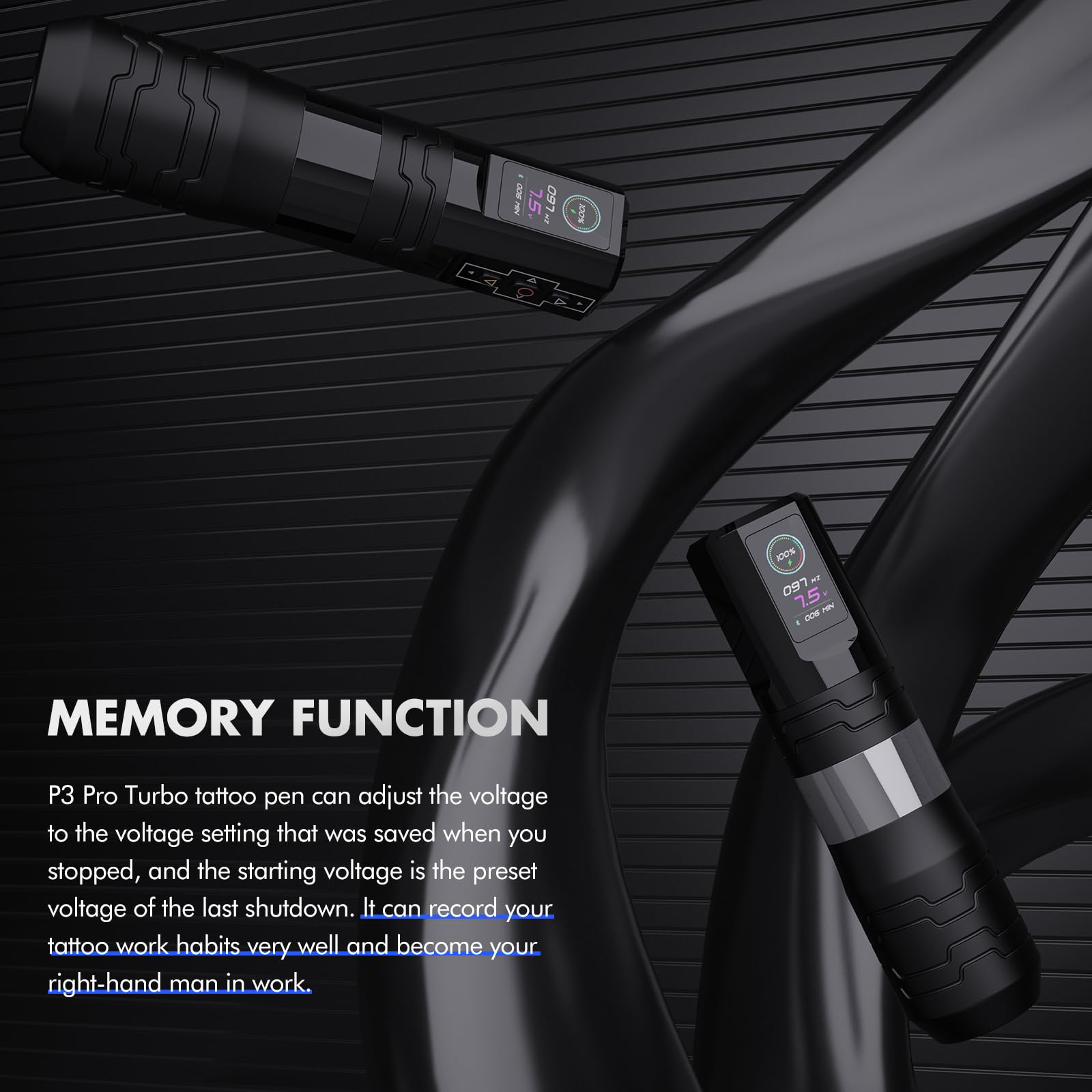 EZ Wireless Tattoo Machine - 5 Stroke Sizes (3.0-5.0mm), Bluetooth Tattoo Pen with OLED Display & 1600mAh Battery - Professional Tattoo Gun for Artists & Beginners - Perfect for Studio Work & Home Tattooing (P3 Pro Turbo Black)