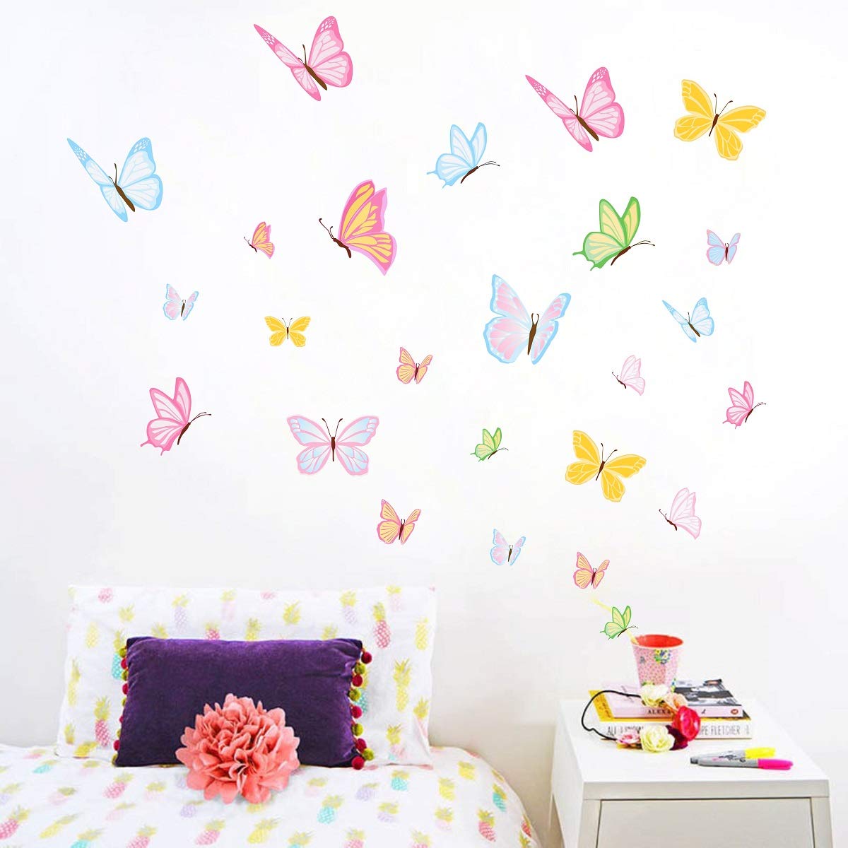 Vibrant Colorful Butterfly Wall Decals - Removable Butterfly Wall Stickers for Kids Room, Nursery, Bedroom Decor - Perfect for Girls' Room, Baby Shower & Birthday Party Decorations