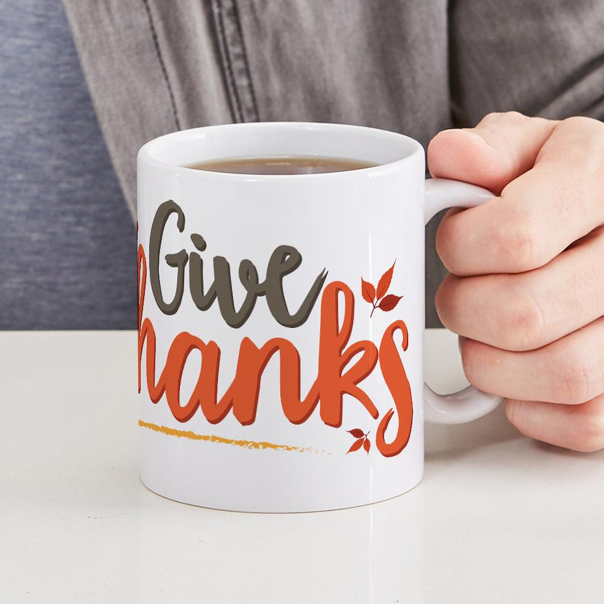 Give Thanks Ceramic Coffee Mug 11 oz (325 ml) - Perfect for Thanksgiving, Christmas Gifts & Daily Coffee Breaks