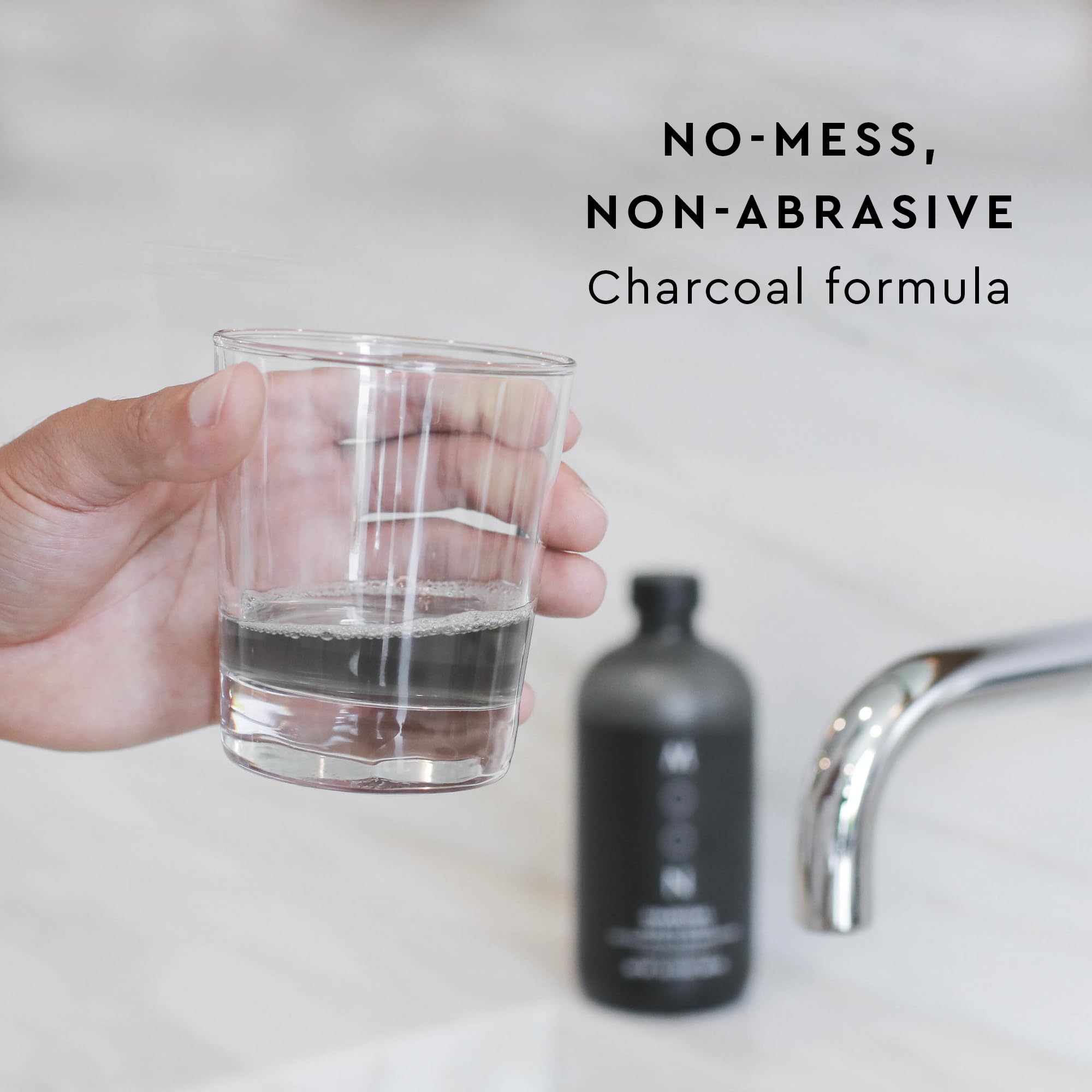 MOON Charcoal Teeth Whitening Mouthwash for Adults - Alcohol & Fluoride Free, Non-Abrasive Activated Charcoal Formula - Enamel Safe, No-Burn Oral Rinse - Promotes Healthy Gums & Fresh Breath (16.2 Fl Oz) - Perfect for Daily Use, Travel & Post-Dental Care Whitening Maintenance