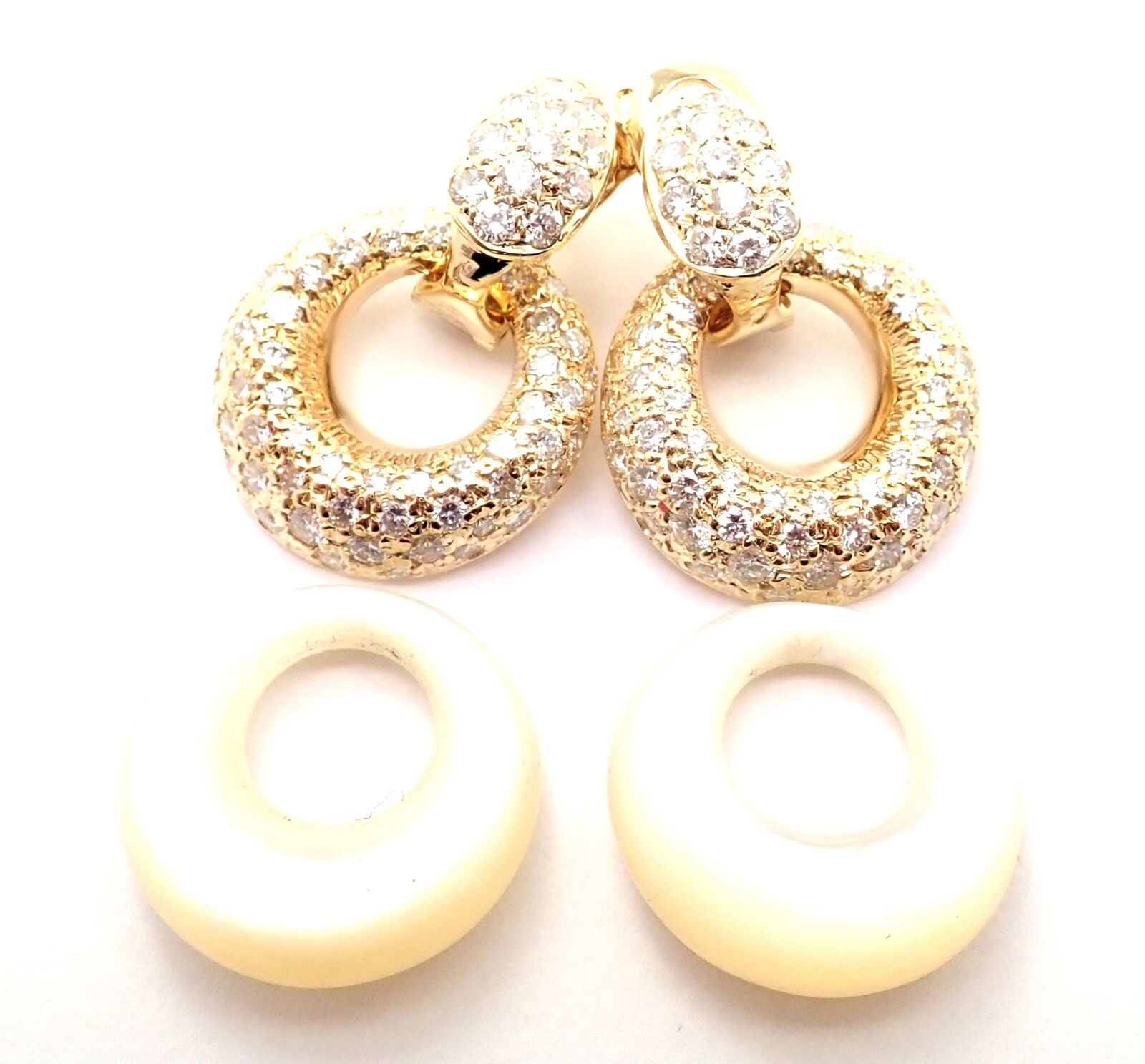 Van Cleef & Arpels 18k Yellow Gold Diamond Mother of Pearl Door Knocker Earrings - Luxury Jewelry for Women, Perfect for Weddings & Special Occasions