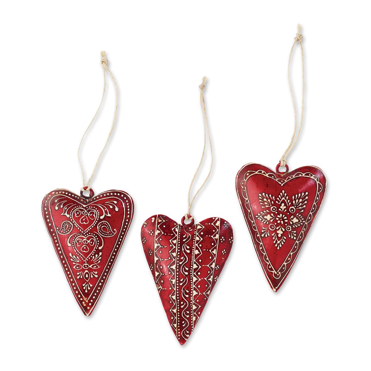 Small Metal Heart Ornaments - 3 Pack Assorted Colors for Home Decor, Wedding Favors, Christmas Tree Decorations & DIY Crafts