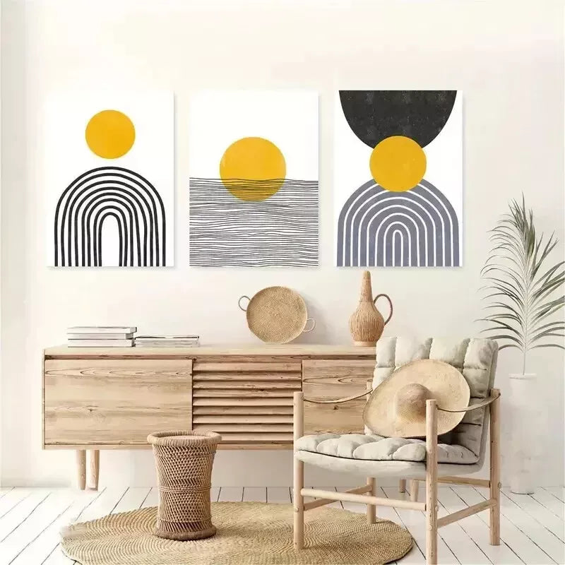 3-Piece Mustard Yellow & Black Abstract Wall Art Set - Framed Canvas 50x70cm | High Quality Australian Made Prints | Ready to Hang | Perfect for Living Room, Bedroom & Office Decor
