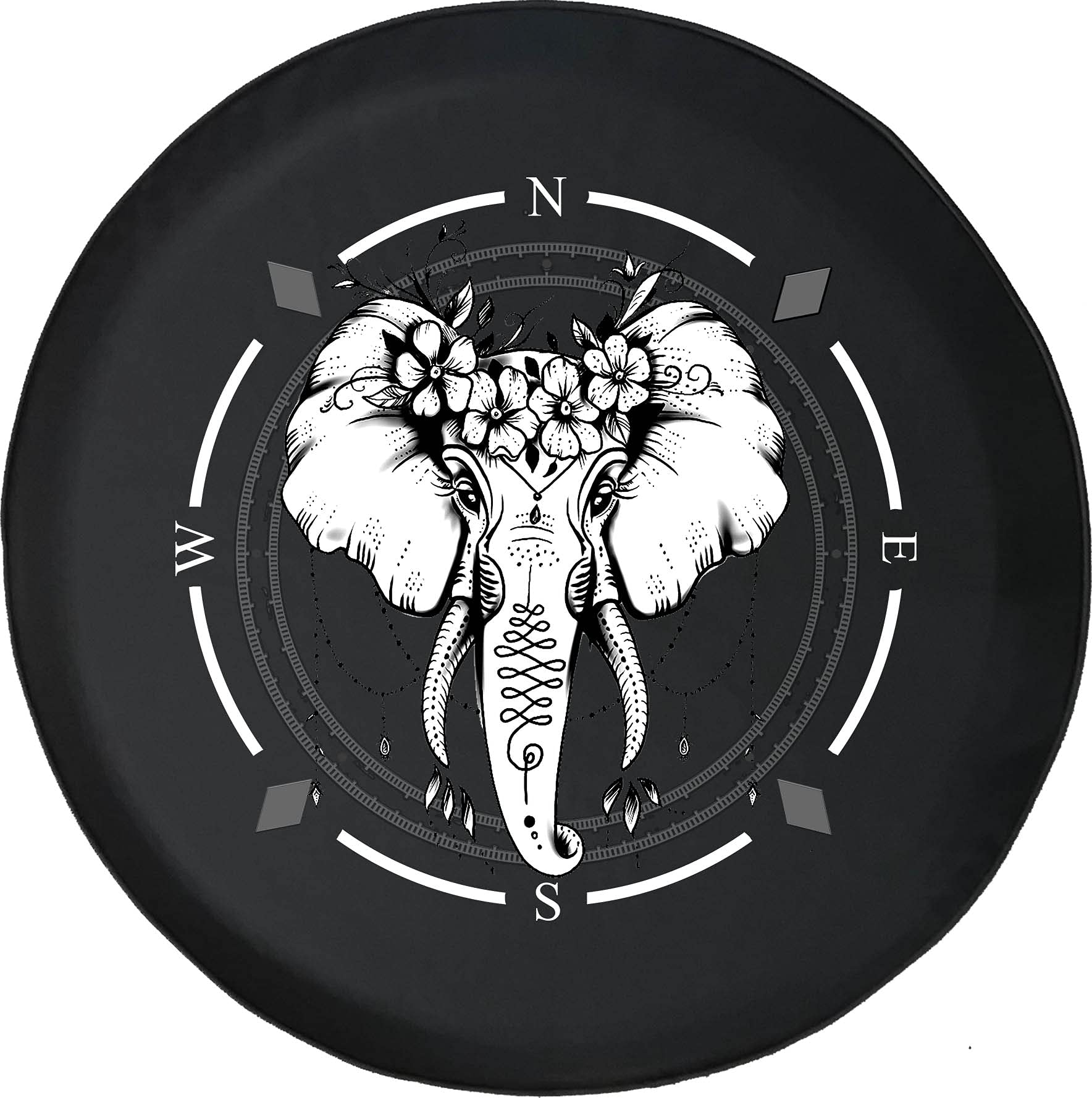 Premium American Spare Tire Cover with Compass & Mandala Elephant Design - Universal Fit for SUVs, Trailers, RVs & Most Vehicles | Durable Wheel Protection for Outdoor Adventures & Road Trips