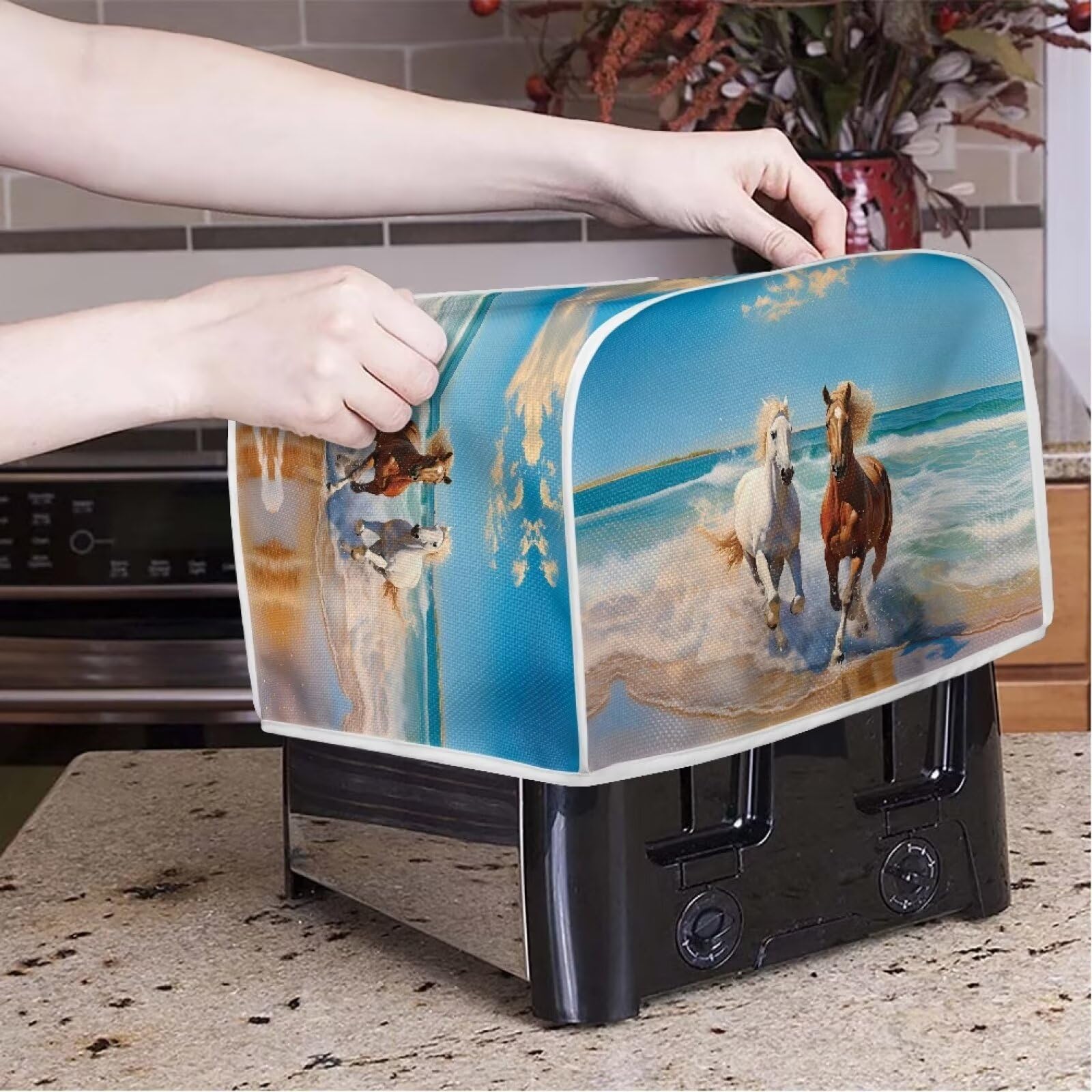 4-Slice Toaster Cover - Horse Print Dust Protector for Kitchen, Durable & Fingerprint-Resistant - Perfect for Microwave Oven, Bakeware & Small Appliance Protection (Ideal for Country Kitchen Decor & Gift)