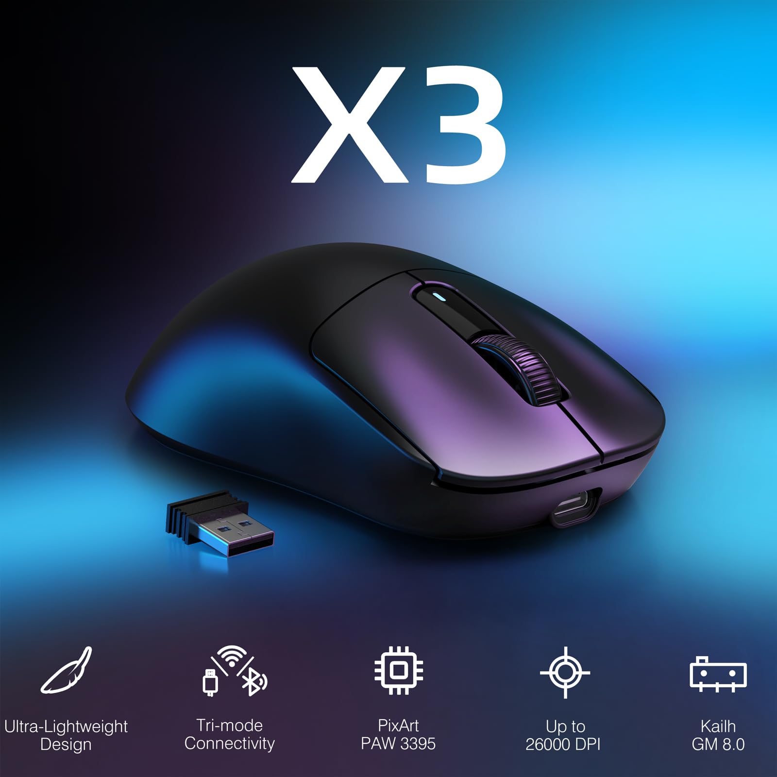 ATTACK SHARK X3 Wireless Gaming Mouse - 49g Ultra Lightweight, Ergonomic Design, PAW3395 Sensor with 26K DPI, 200 Hour Battery Life, Programmable Buttons - Perfect for PC, Laptop, Mac Gaming & Office Work (Black)