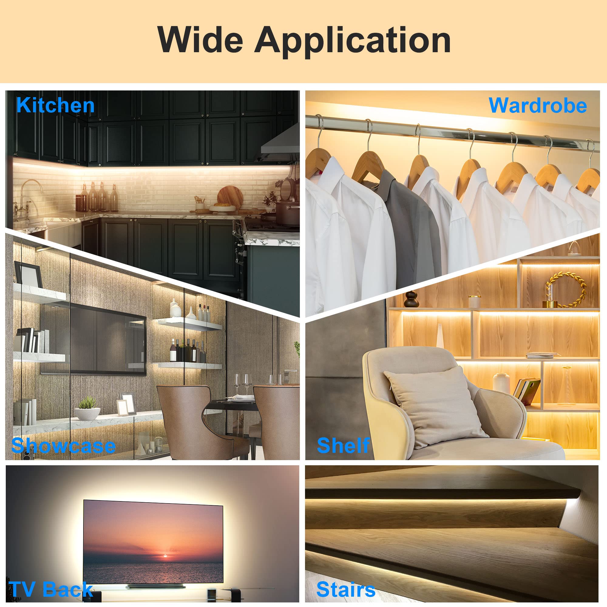 LAFULIT 10-Pack Under Cabinet LED Lights Kit with Motion Sensor & Remote - Dimmable Timer-Controlled Warm White Strip Lighting for Kitchen, Closet, Stairs, Shelf & Workspace - Perfect for Nighttime Safety & Task Illumination