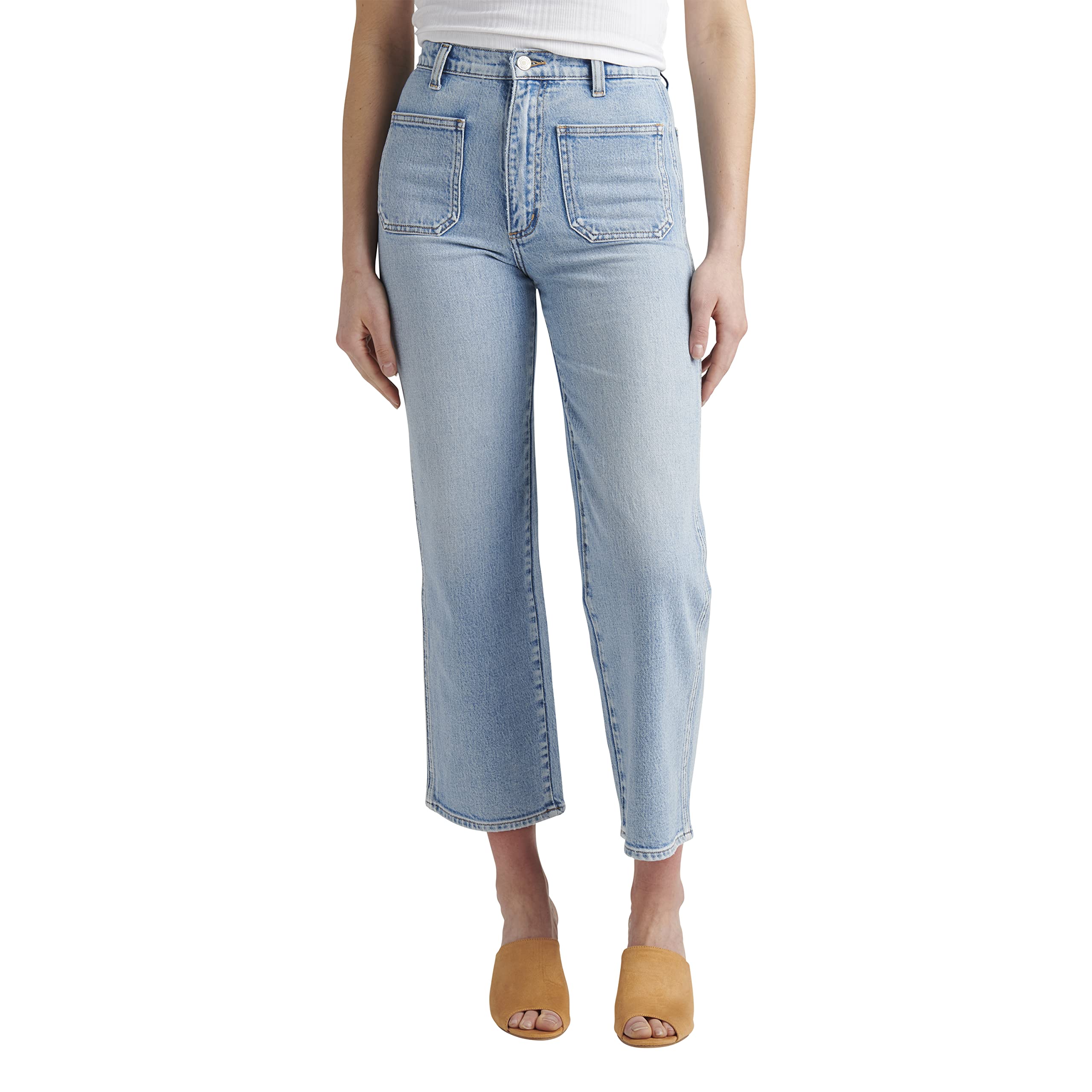 Silver Jeans Co. Women's High Rise Wide Leg Jeans with Patch Pockets - Comfortable Stretch Denim for Casual Wear & Everyday Outfits