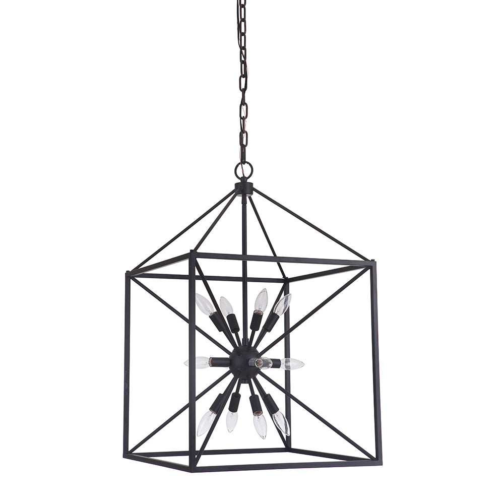 Lex Twelve Light Lantern - Black Outdoor Hanging Chandelier for Patio, Garden, Porch & Backyard Decor