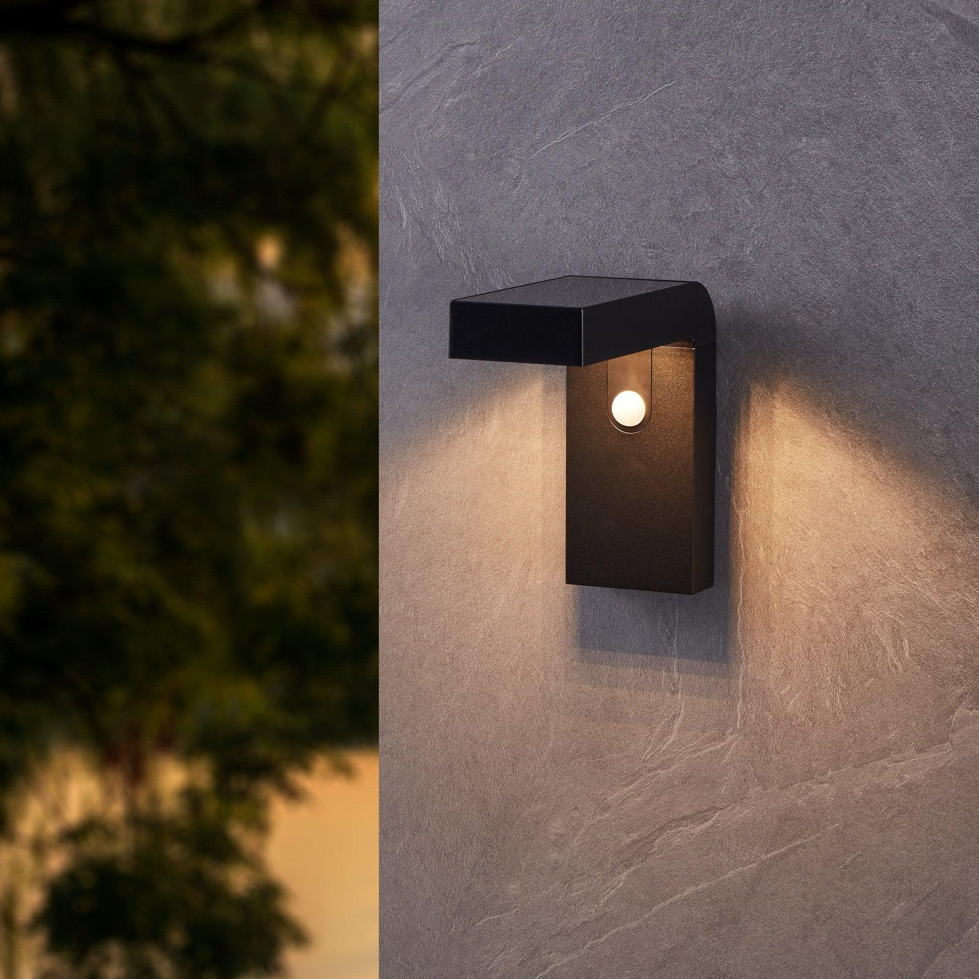 Eglo Baracconi Black Solar-Powered Outdoor Wall Light with IP44 Waterproof Rating – Perfect for Garden, Patio, and Pathway Lighting
