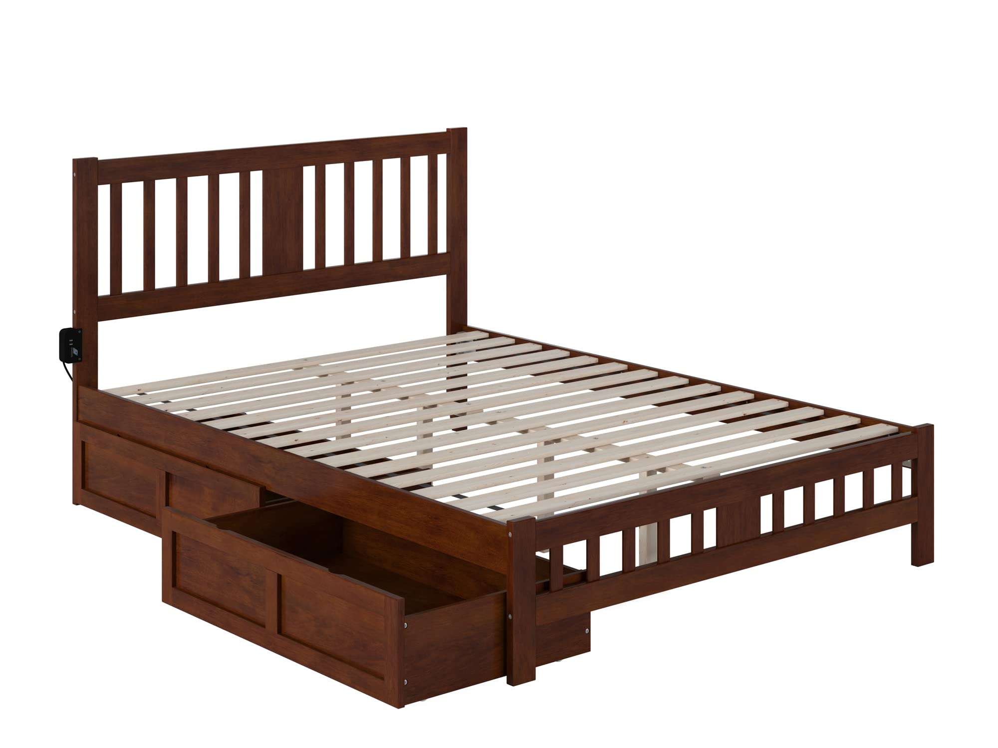 AFI Tahoe Queen Size Platform Bed with Footboard & 4 Storage Drawers in Walnut Finish - Modern Bedroom Furniture for Small Spaces & Guest Rooms