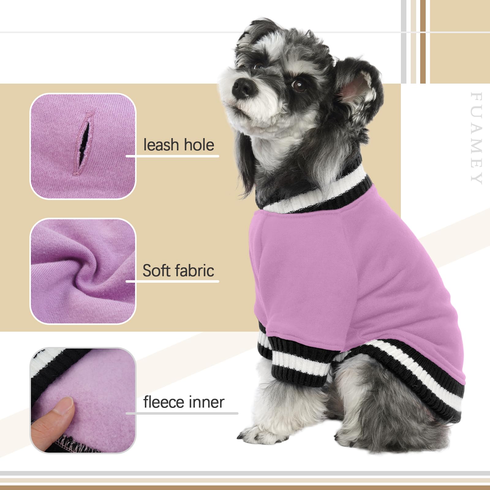 FUAMEY Warm Dog Pullover Sweatshirt - Soft Fleece Winter Dog Sweater for Small & Medium Dogs | Cozy Puppy Clothes for Boys & Girls in Lavender XS | Perfect for Cold Weather Walks & Indoor Comfort