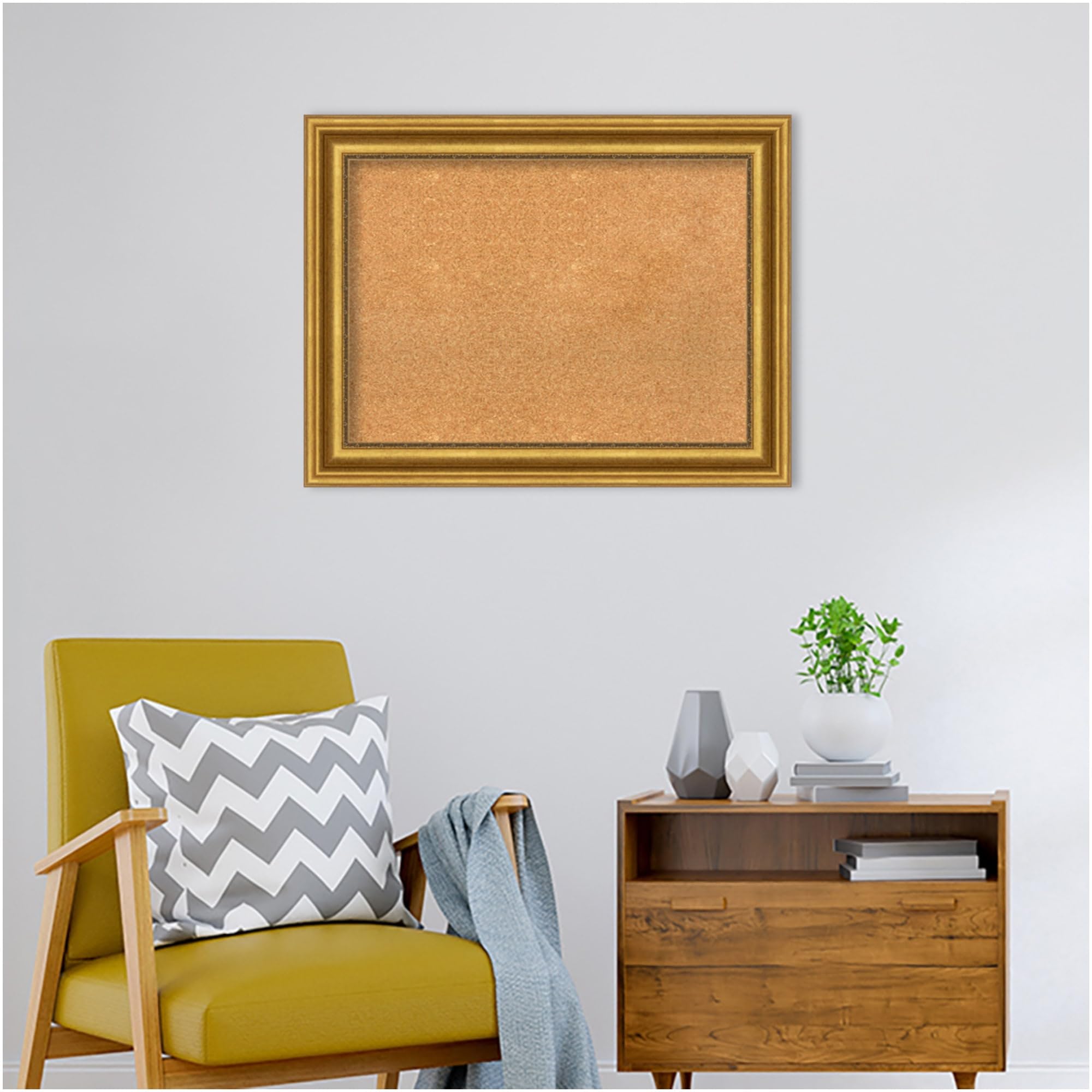 Premium Framed Natural Cork Bulletin Board with Gold Frame - 33.75
