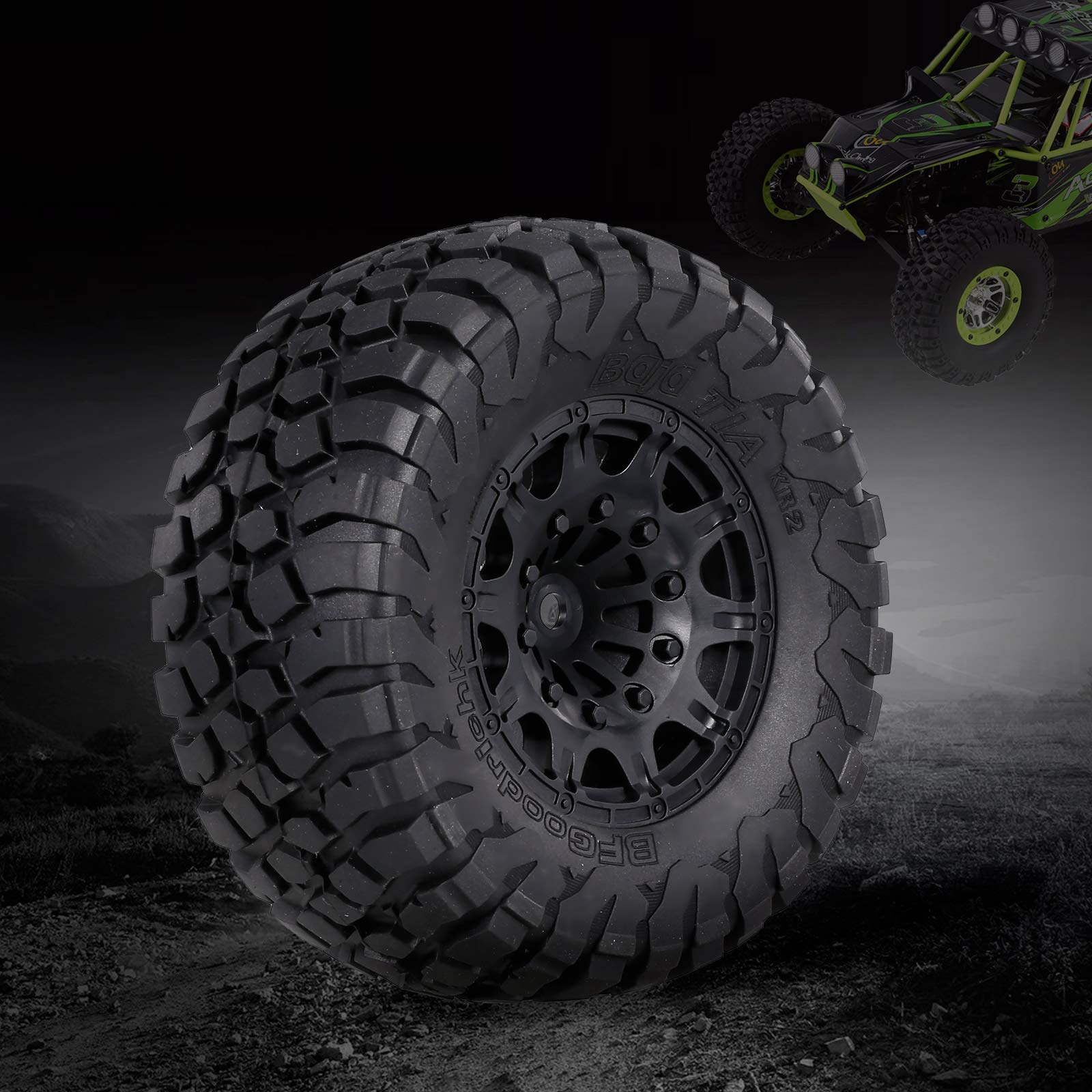 ERYUE 4PCS 110mm 1/10 Scale RC Car Truck Short Course Off-Road Tires & Wheels - Compatible with Traxxas, HSP, Tamiya, HPI, Kyosho RC Vehicles | Perfect for Racing, Crawling & Off-Road Adventures