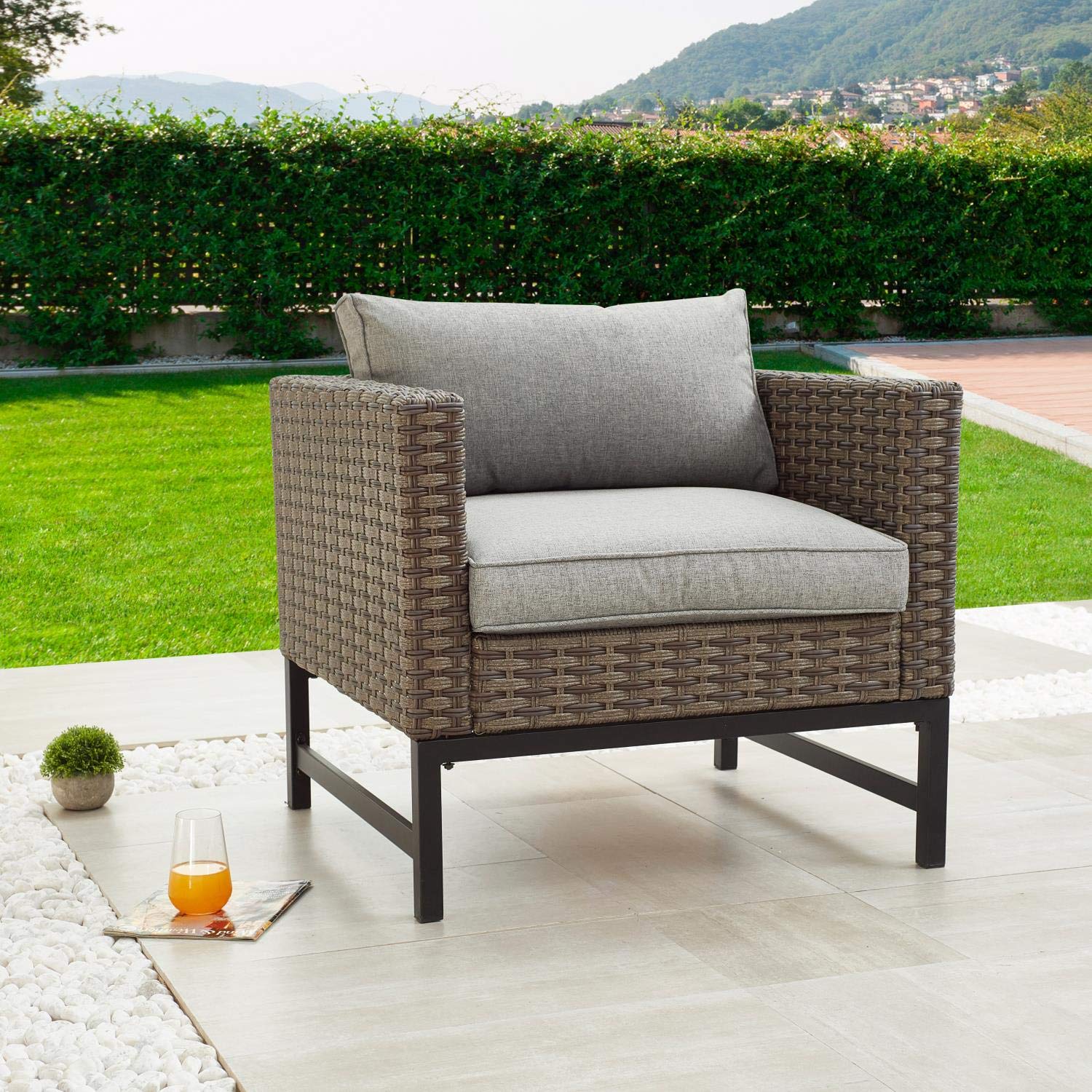 PatioFestival Wicker Outdoor Chair - Rattan Armchair with Removable Cushions for Patio, Garden, Balcony & Poolside - Comfortable Dining Furniture for Relaxing Outdoors