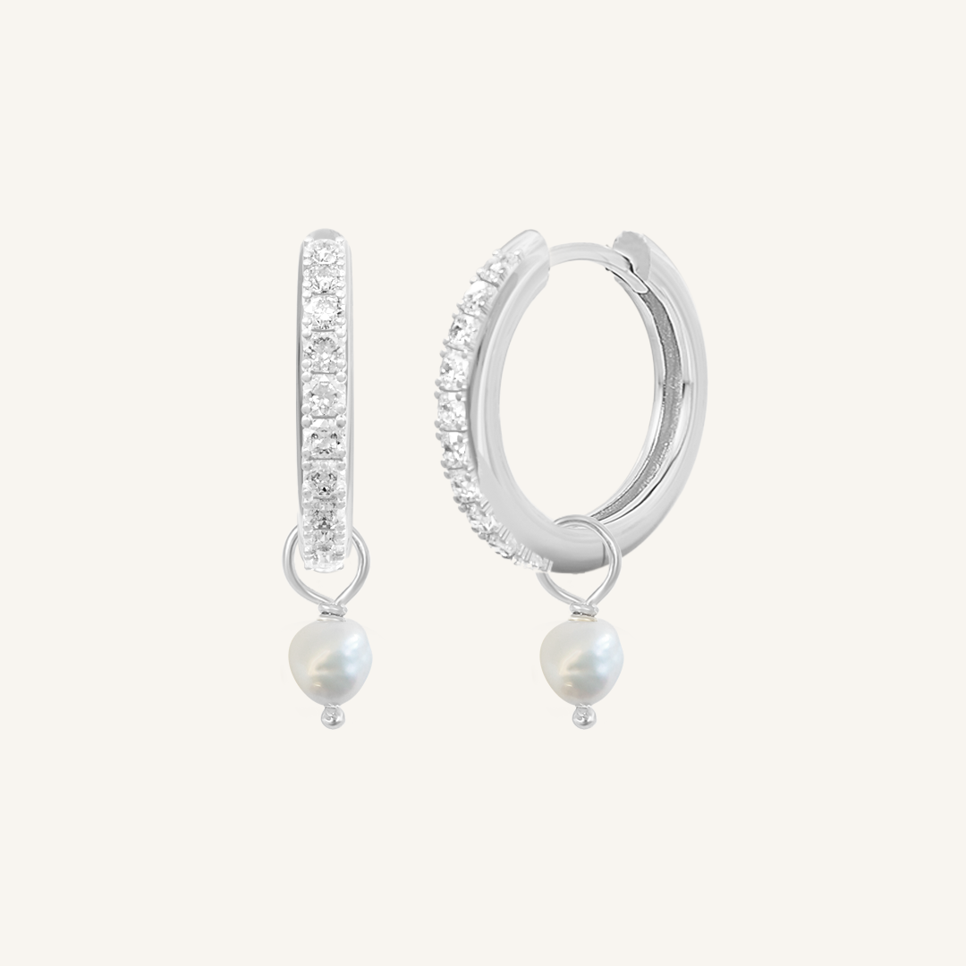 Pearl Crystal Hoop Earrings - Natural Gemstone Jewelry for Women, Elegant & Hypoallergenic | Perfect for Weddings, Parties & Everyday Wear