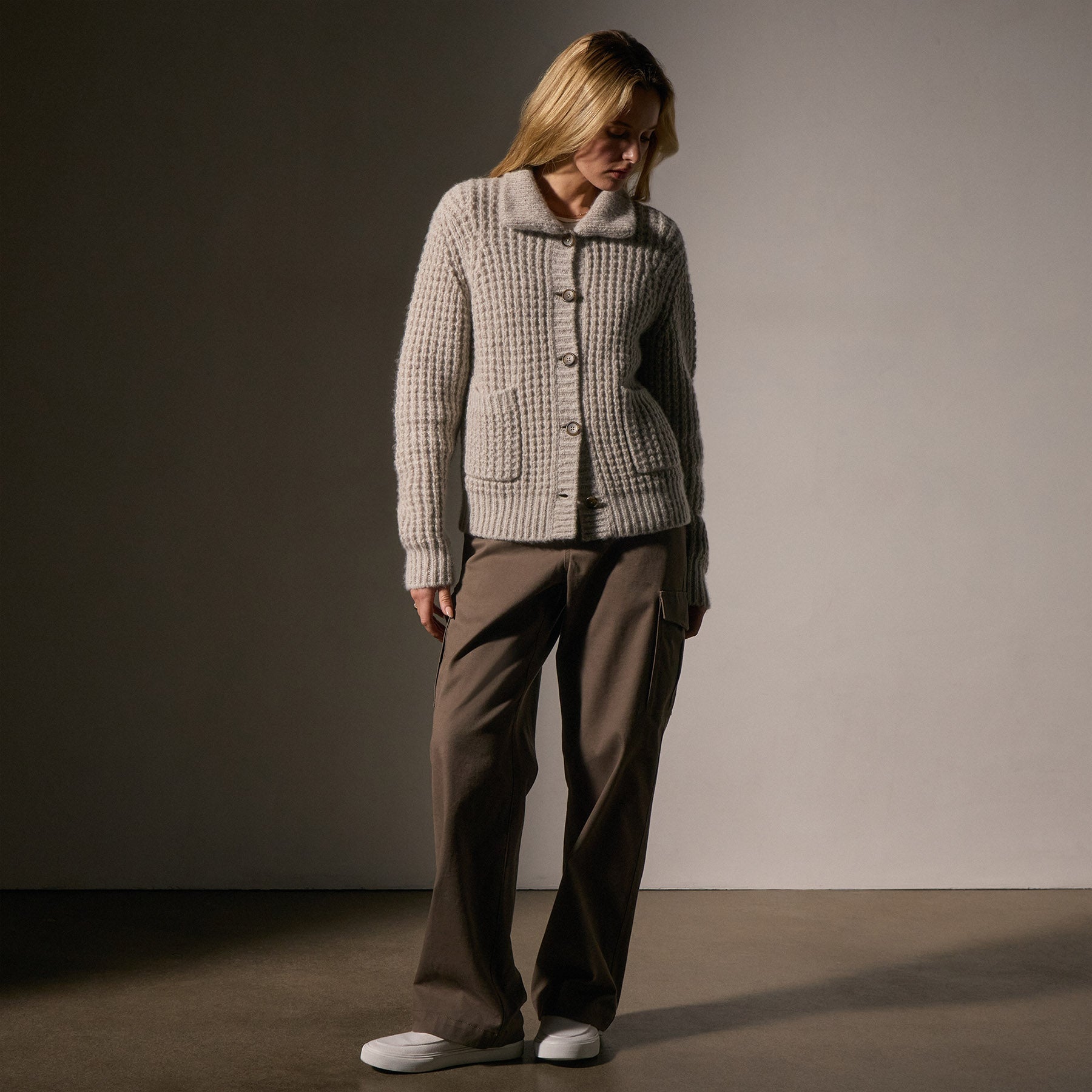 Luxury Cashmere Chunky Waffle Knit Cardigan for Women - Soft & Warm Hazel Brown Sweater | Perfect for Fall, Winter & Cozy Home Wear