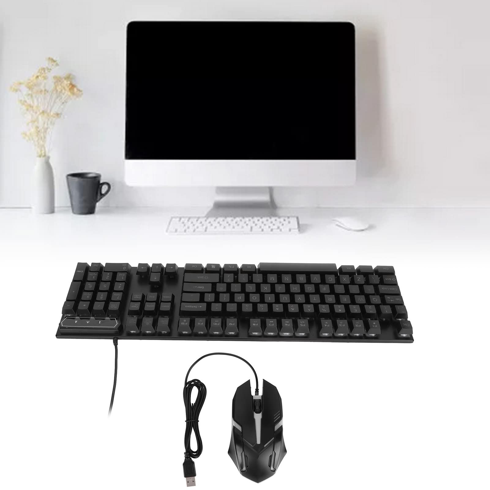 Bewinner USB Wired Gaming Keyboard and Mouse Combo - 104 Key RGB Backlit Mechanical Feel Keyboard with Ergonomic Mouse for PC Gamers - Perfect for FPS, MMO, and Office Work (D280 Transparent Black)