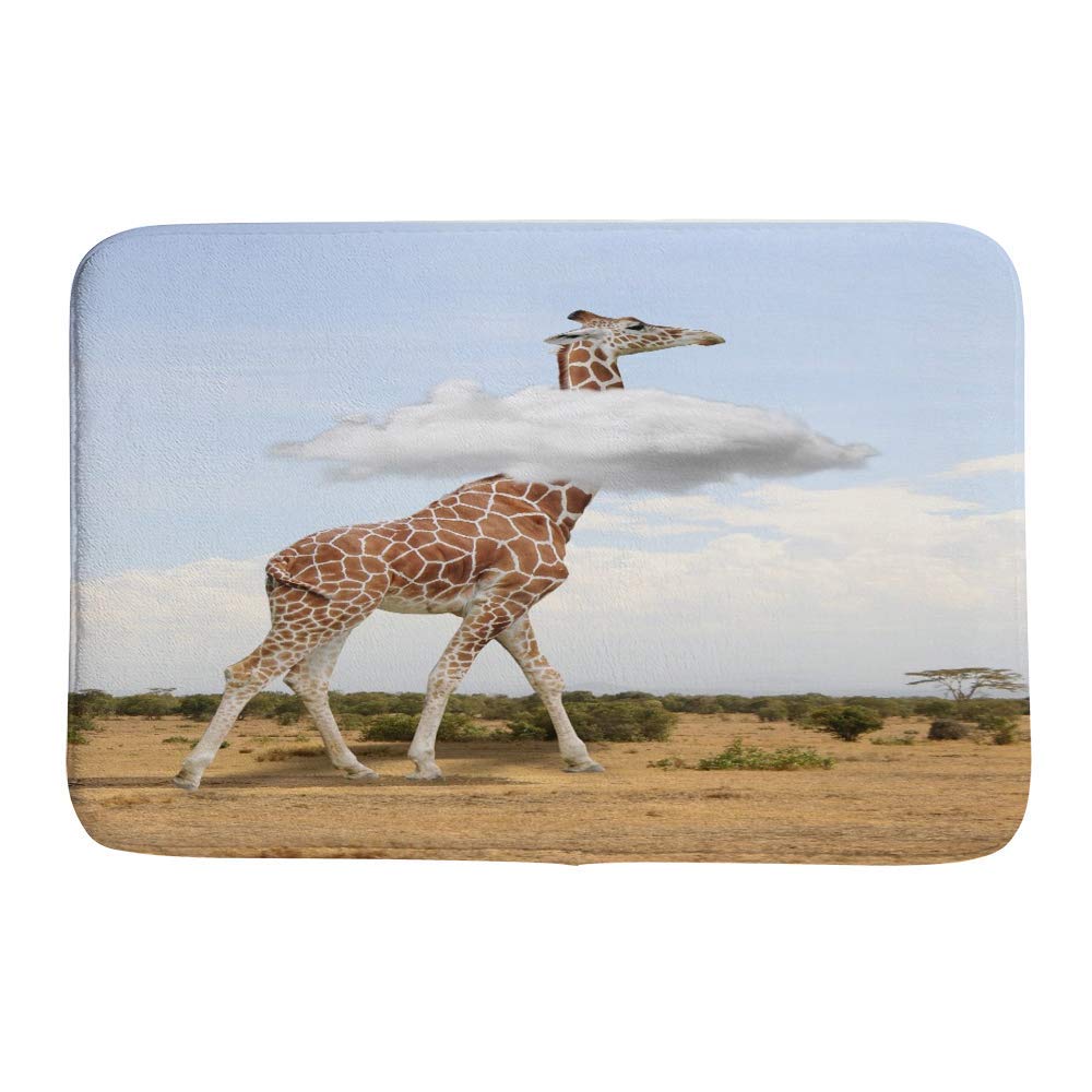 Non-Slip Giraffe Savannah Animal Bath Mat - Super Absorbent Coral Fleece Shower Rug for Bathroom Tub, Anti-Skid Doormat for Indoor/Outdoor Use - Perfect for Kids' Bathrooms, African Safari Themed Decor