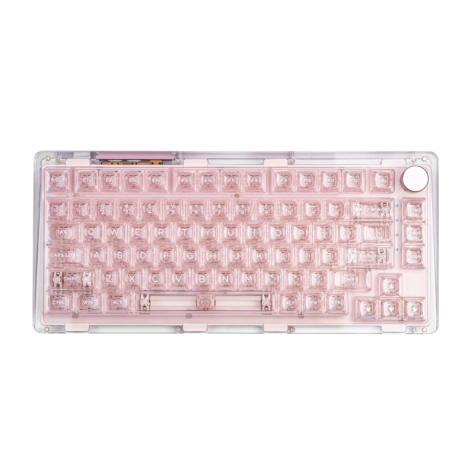 KiiBoom Phantom 81 V2 75% Hot Swappable Crystal Gasket-Mounted Mechanical Keyboard - Triple Mode NKRO Gaming Keyboard with South-Facing RGB, Clear Keycaps, 4000mAh Battery for Windows/Mac (Pink) | Perfect for Gaming, Typing & Office Work