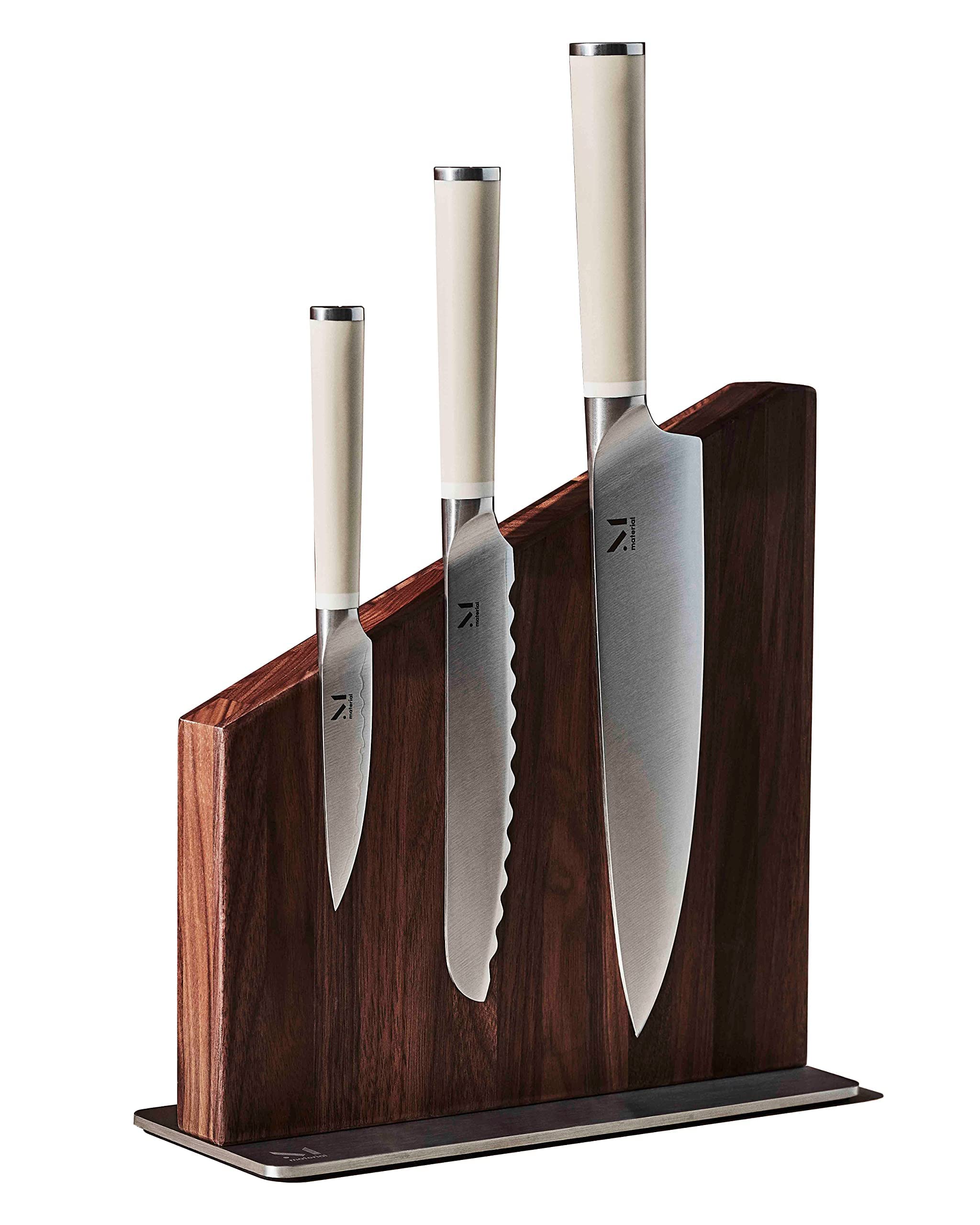 Premium 3-Piece Knife Set with Walnut Stand - Chef Knife, Paring Knife, Utility Knife - Perfect for Home Cooking, Camping & Outdoor Adventures